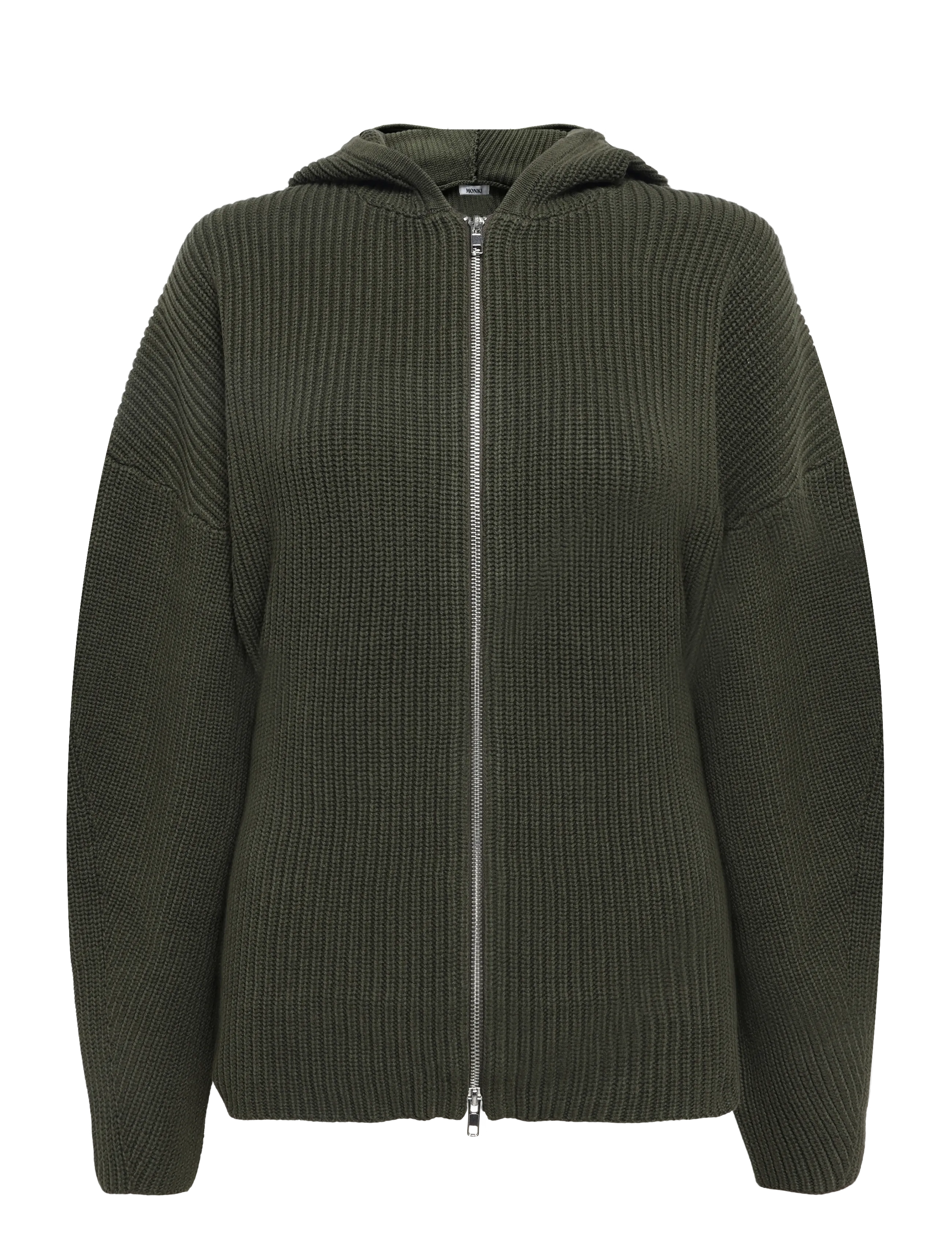 Monki Long Knitted Zip Hoodie - Kleidung - GREEN DARK / green
