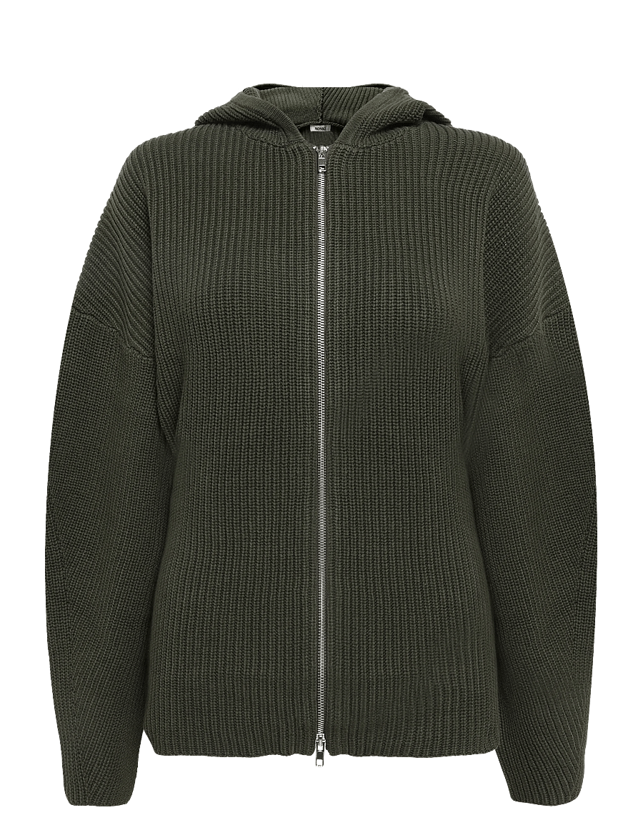 Monki - Long Knitted Zip Hoodie - kapuzenpullover - green dark - 0