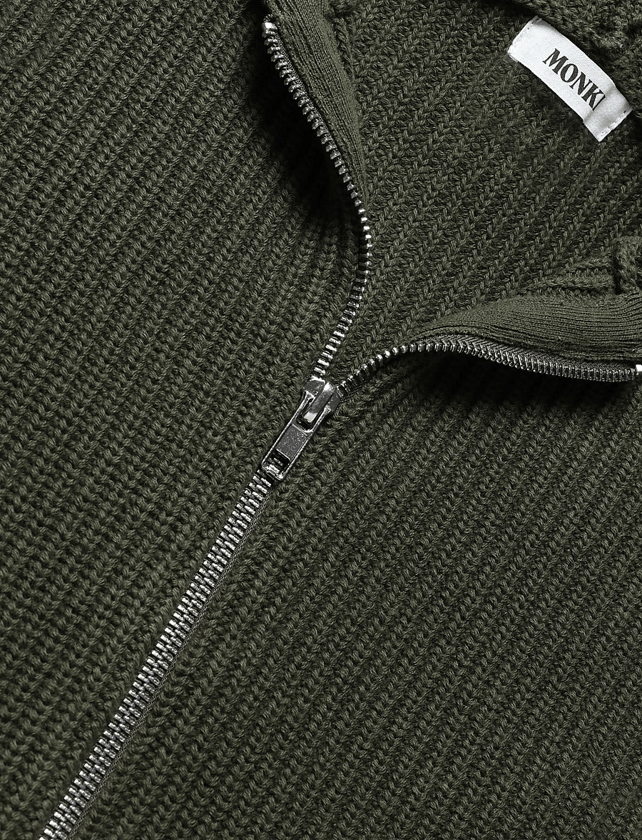 Monki - Long Knitted Zip Hoodie - kapuzenpullover - green dark - 2