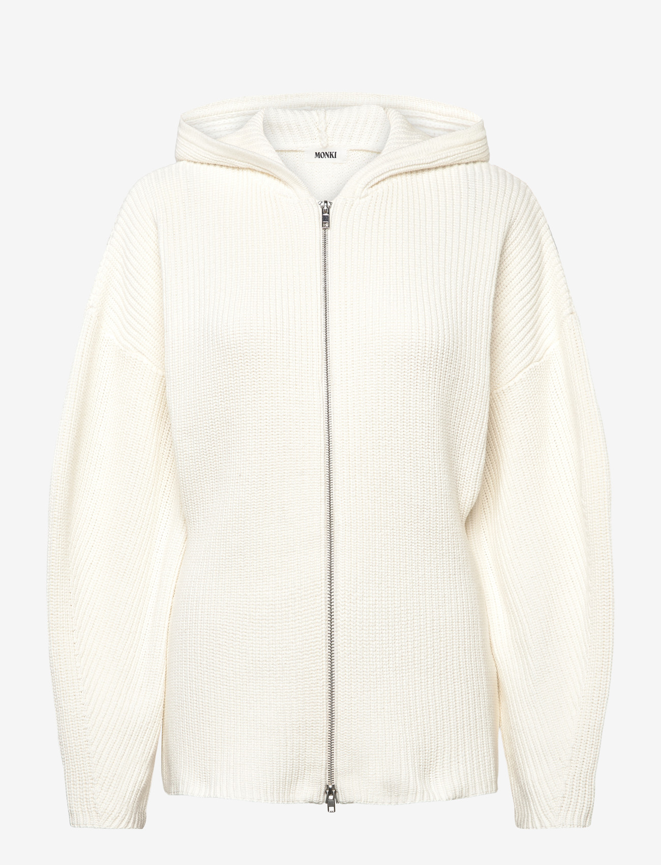 Monki - Long Knitted Zip Hoodie - hættetrøjer - white dusty light - 0