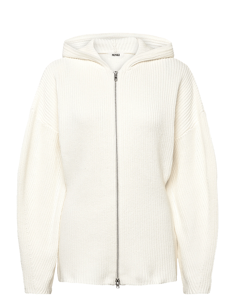 Monki - Long Knitted Zip Hoodie - hættetrøjer - white dusty light - 0