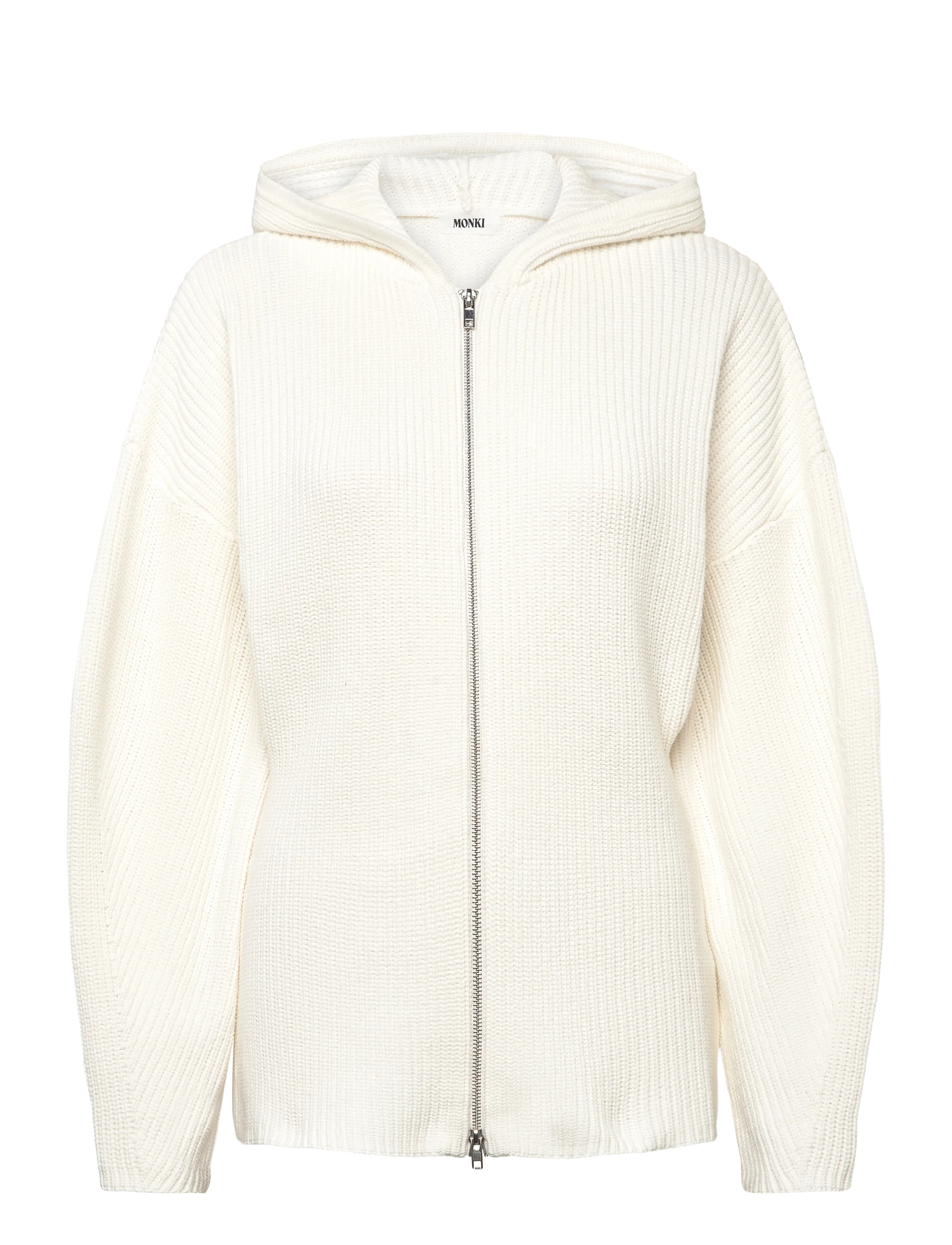 Monki Long Knitted Zip Hoodie - Monki - WHITE DUSTY LIGHT / cream
