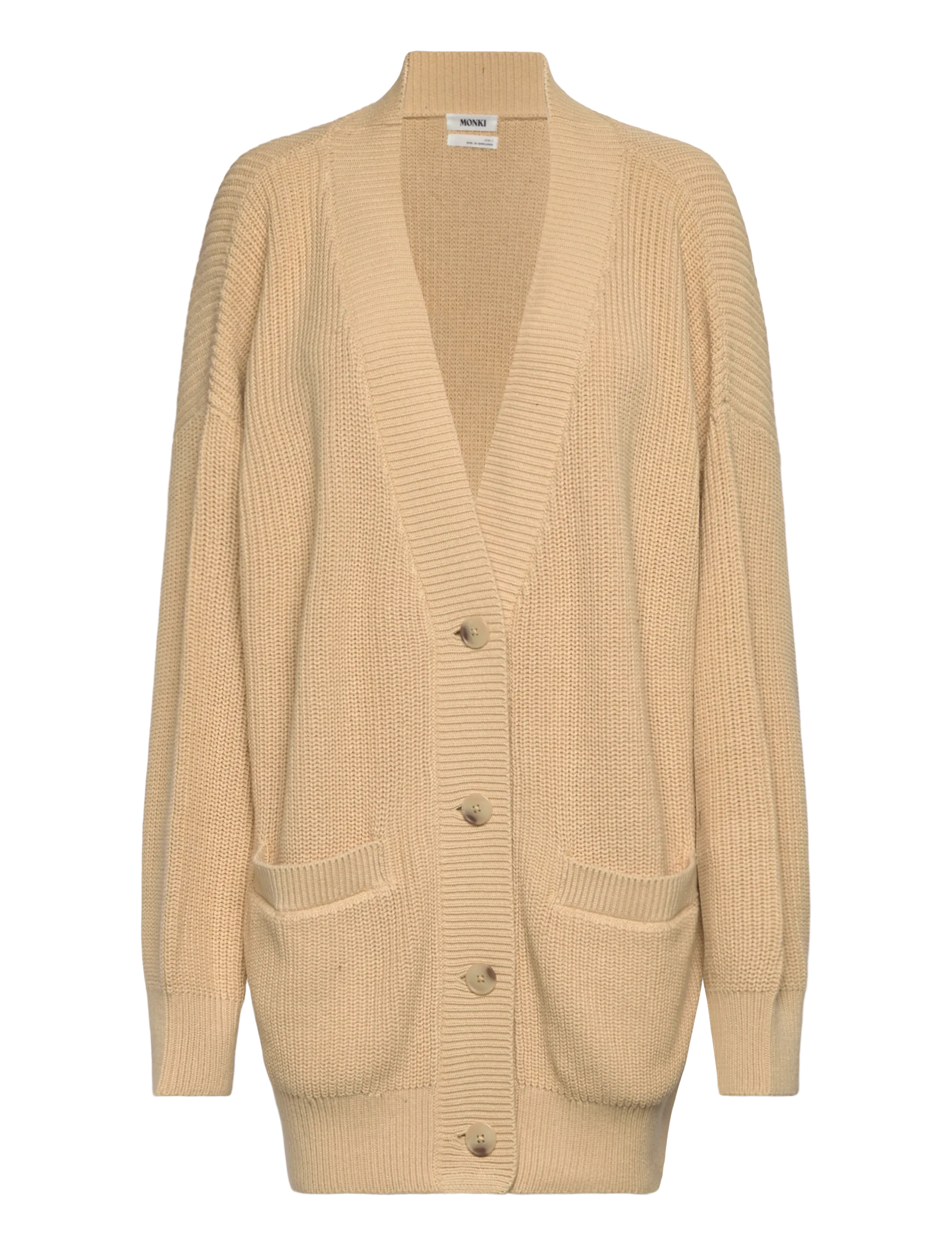 Monki Oversized V-Neck Cotton Knit Cardigan, S, Knitwear, Beige - Cardigans, Frauen