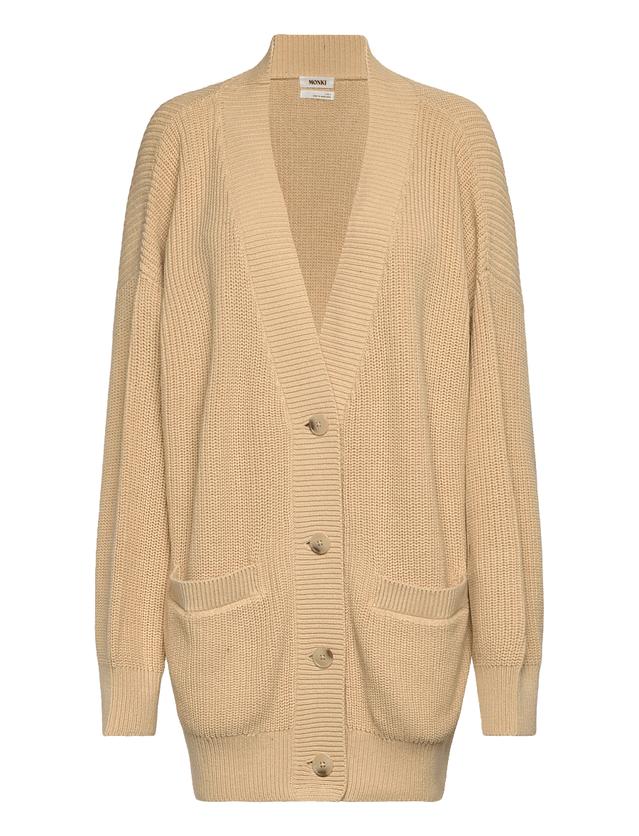Monki - Oversized V-Neck Cotton Knit Cardigan - strickjacken - beige medium dusty - 0