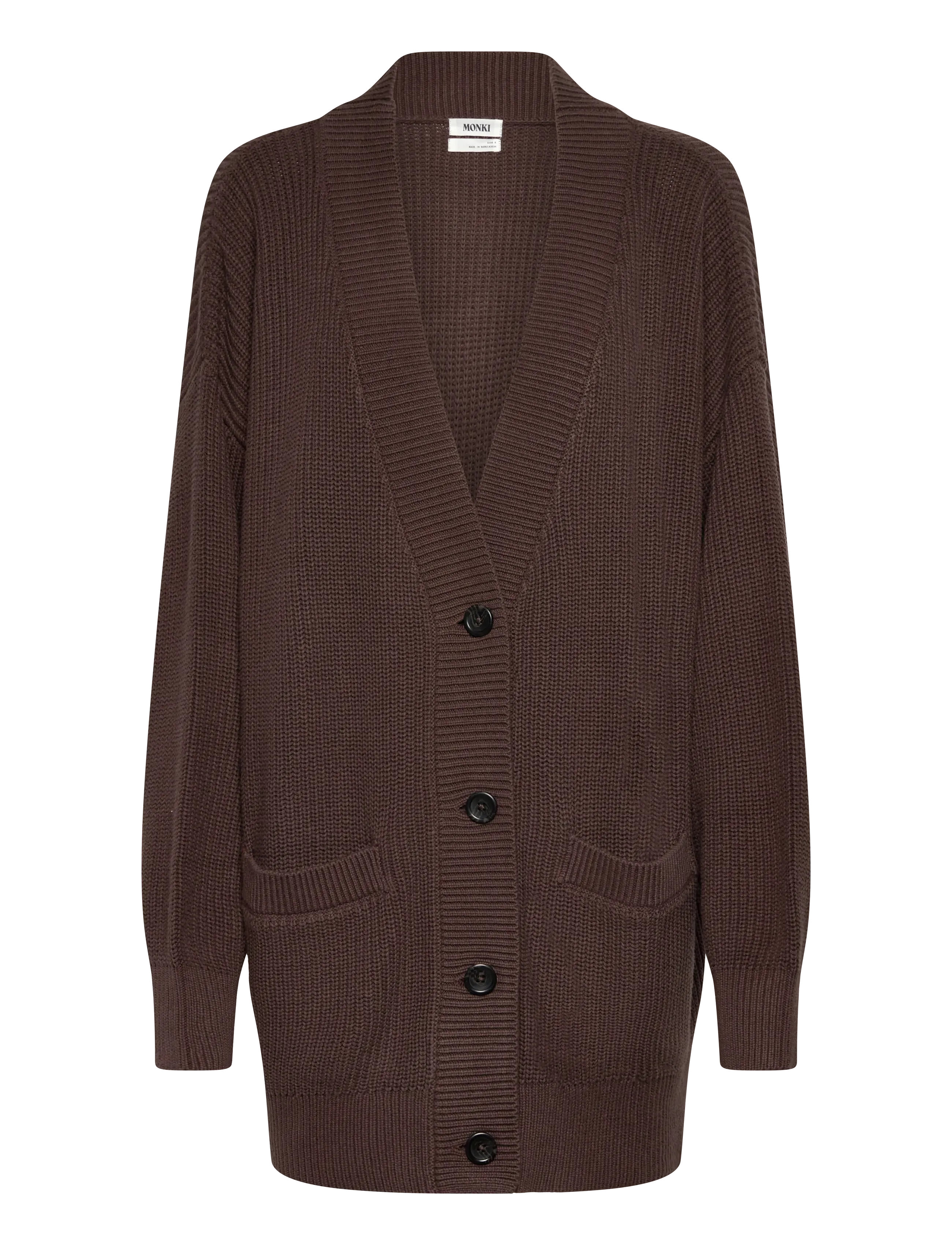 Monki Oversized V-Neck Cotton Knit Cardigan, XXS, Knitwear, Braun - Cardigans, Frauen