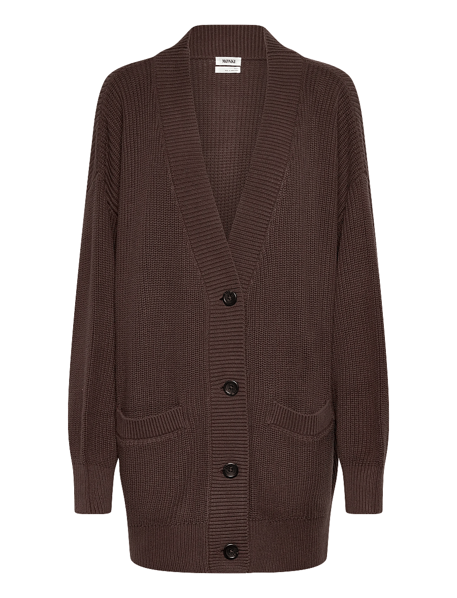 Monki - Oversized V-Neck Cotton Knit Cardigan - strickjacken - brown dark - 0