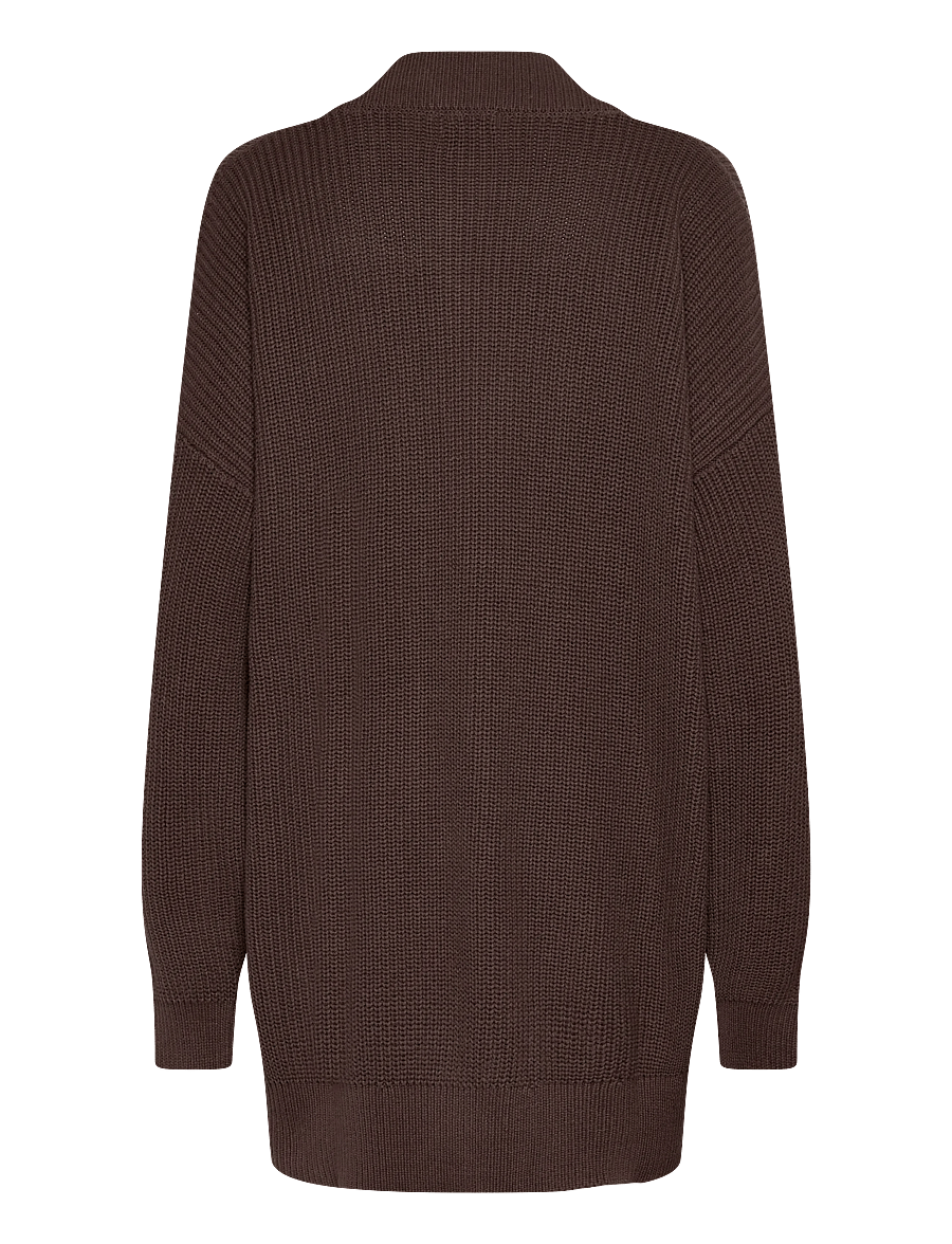 Monki - Oversized V-Neck Cotton Knit Cardigan - strickjacken - brown dark - 1