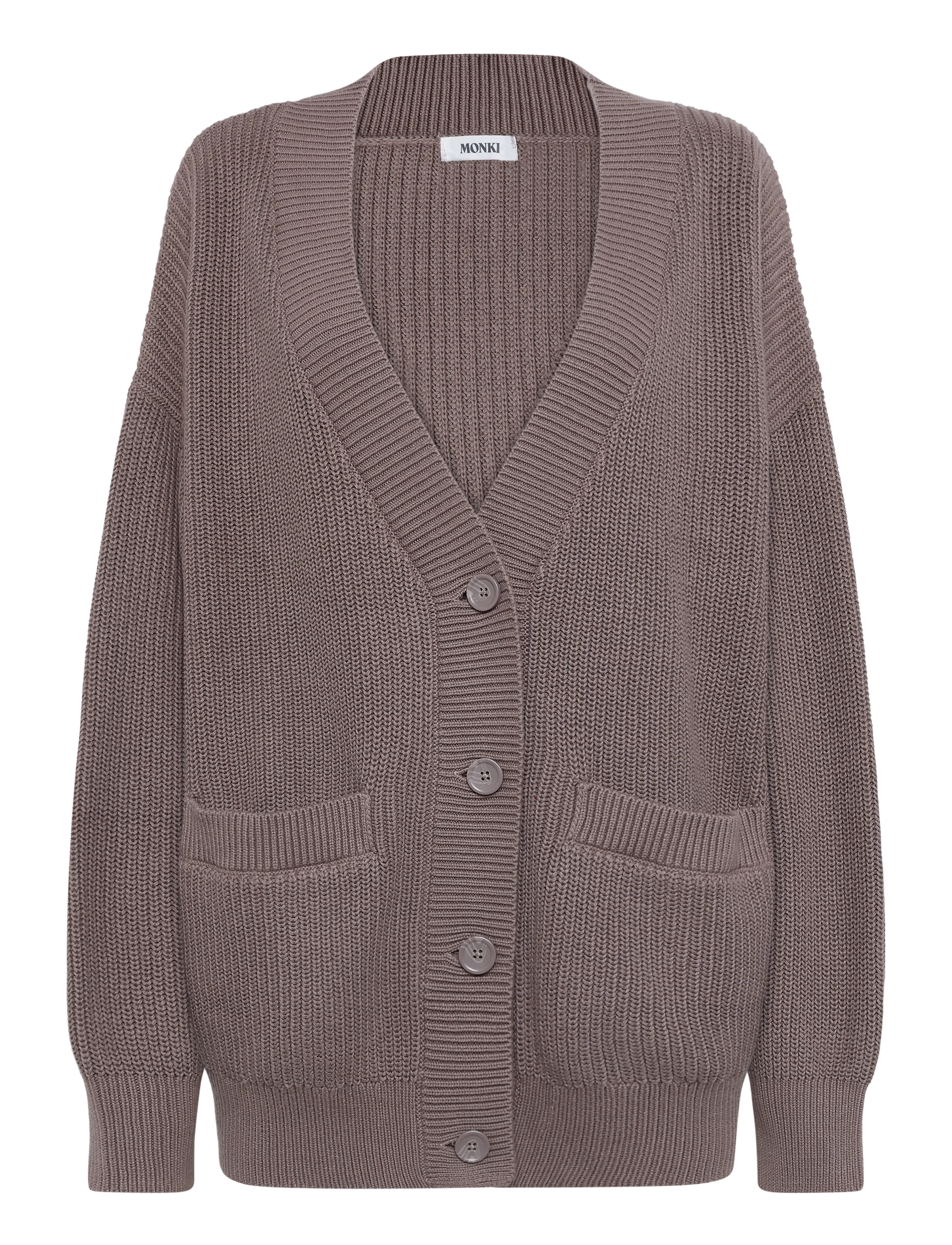 Monki Oversized V-Neck Cotton Knit Cardigan, XL, Brown, Strik > Cardigans, Dame