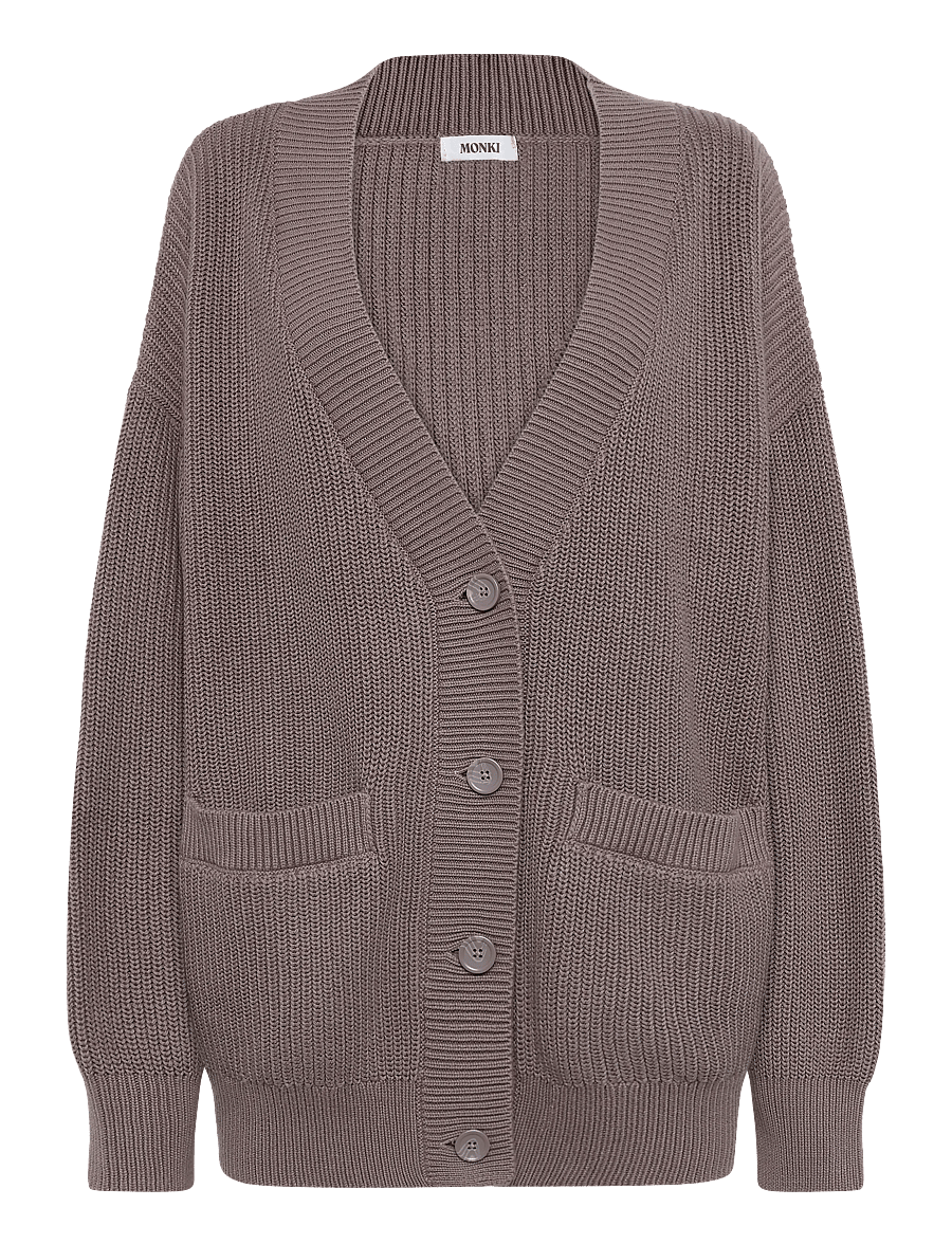 Monki - Oversized V-Neck Cotton Knit Cardigan - strickjacken - mole medium dusty - 0