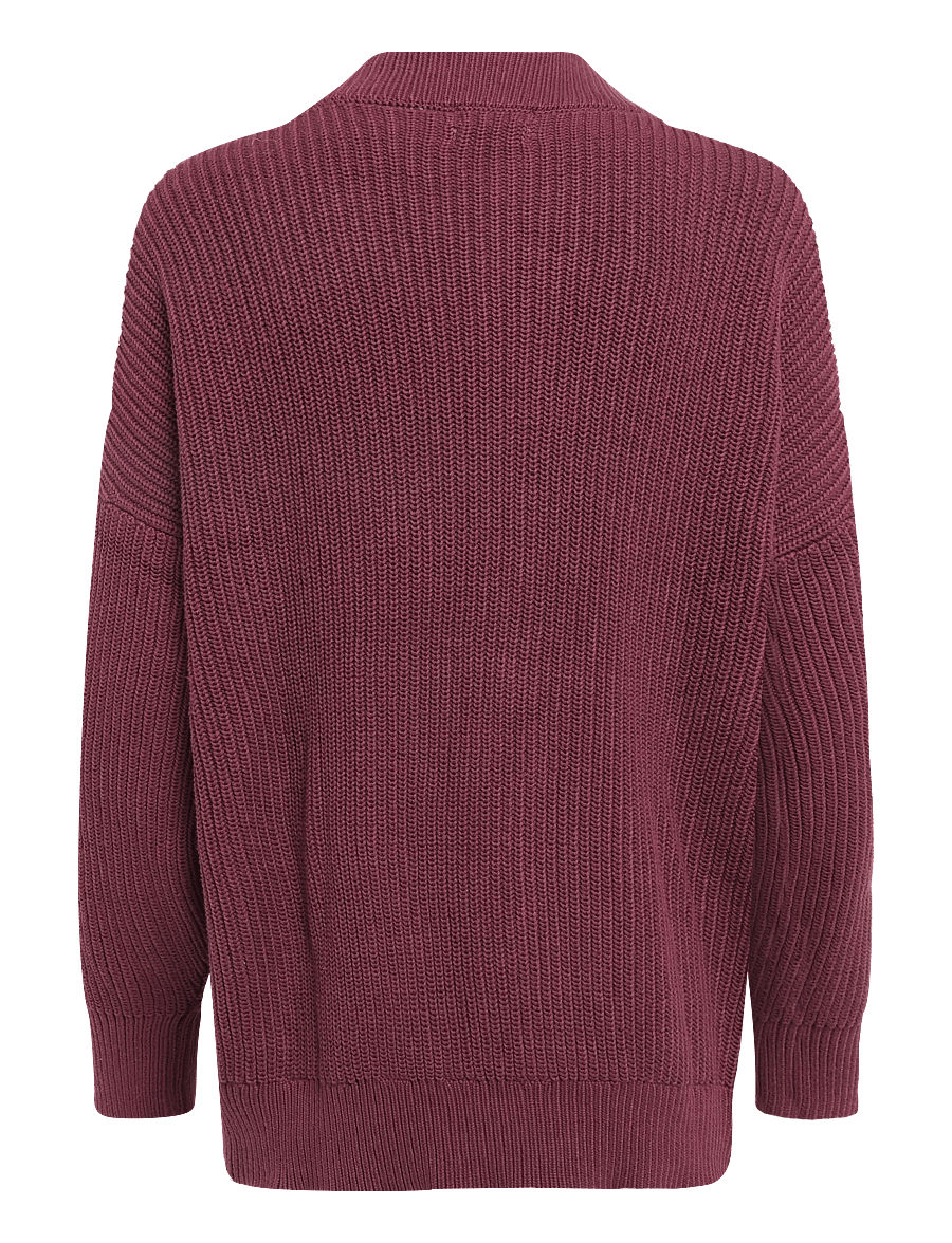 Monki - Oversized V-Neck Cotton Knit Cardigan - cardigans - red dark - 1