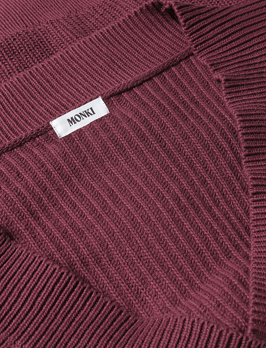 Monki - Oversized V-Neck Cotton Knit Cardigan - cardigans - red dark - 2