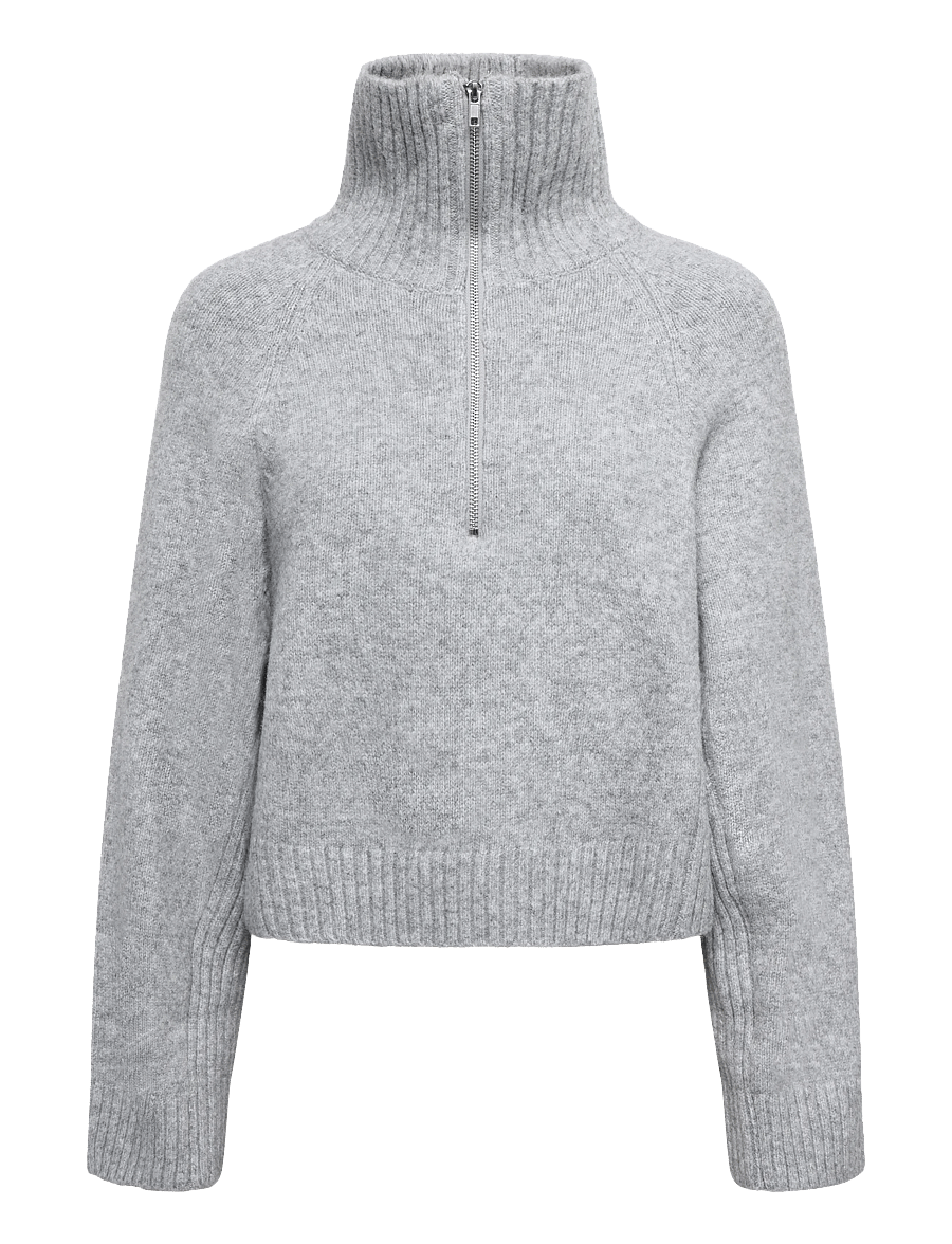 Monki - Short Half-Zip Knitted Sweater - rullekraver - grey melange dusty light - 0