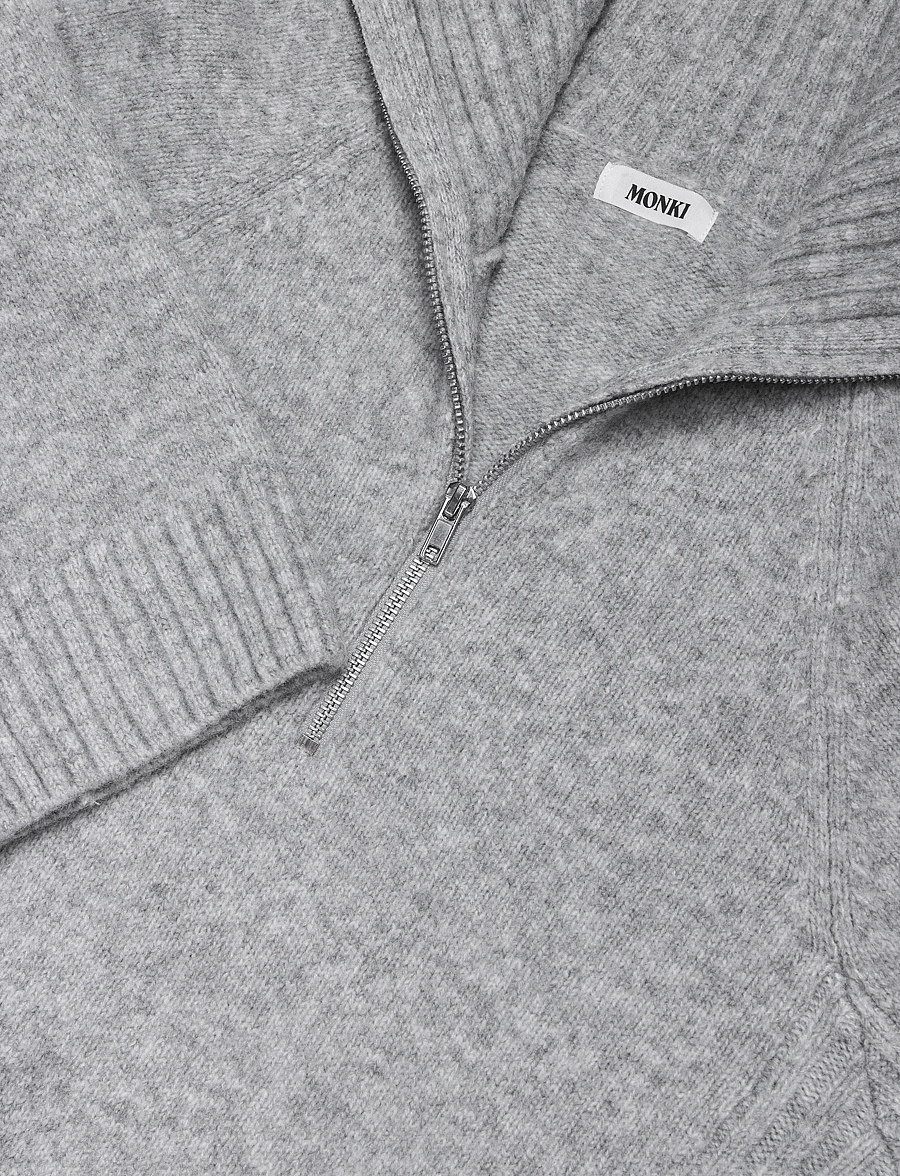Monki - Short Half-Zip Knitted Sweater - rullekraver - grey melange dusty light - 2
