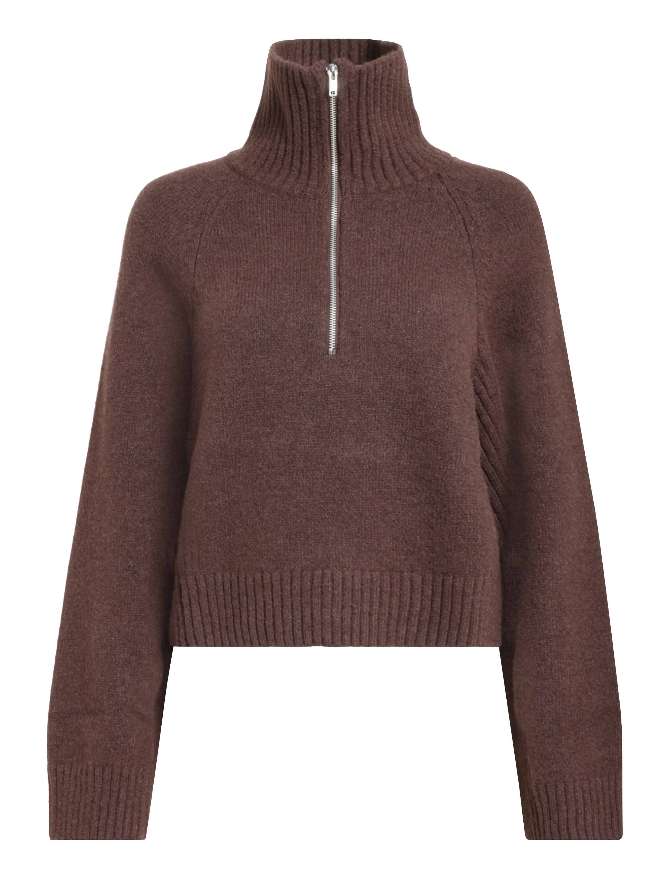 Monki Short Half-Zip Knitted Sweater - Noor - BROWN DARK / brown