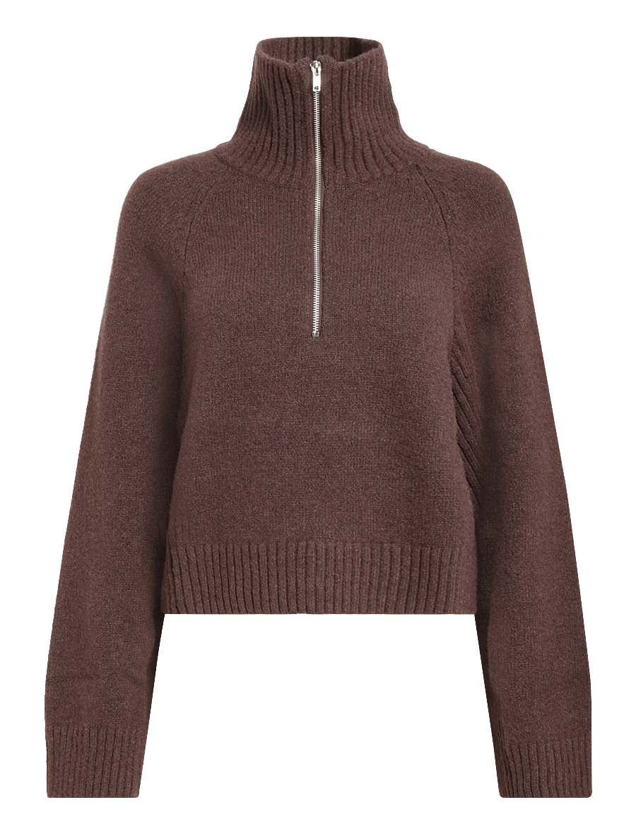 Monki - Short Half-Zip Knitted Sweater - brown dark - 0