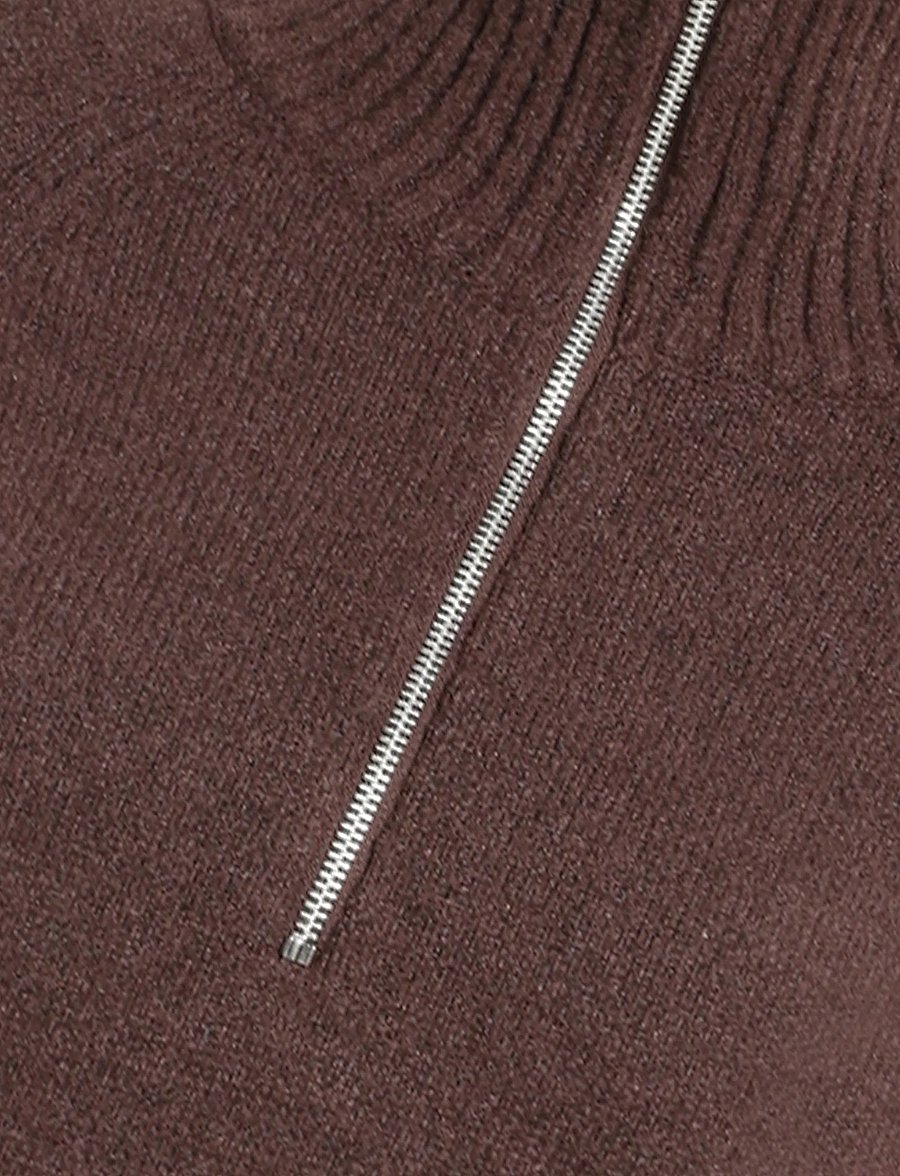 Monki - Short Half-Zip Knitted Sweater - brown dark - 2