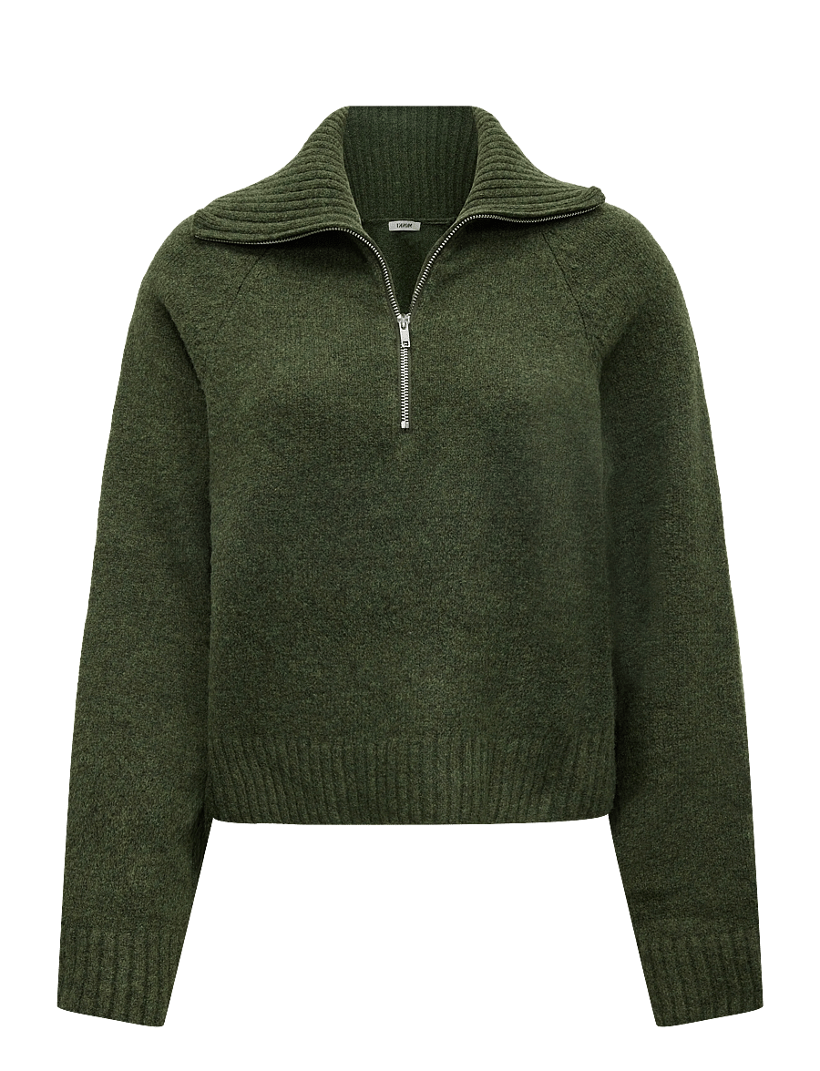 Monki - Short Half-Zip Knitted Sweater - rollkragenpullover - green dark - 0