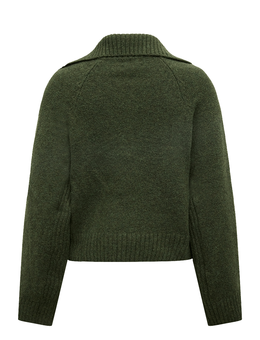 Monki - Short Half-Zip Knitted Sweater - rollkragenpullover - green dark - 1