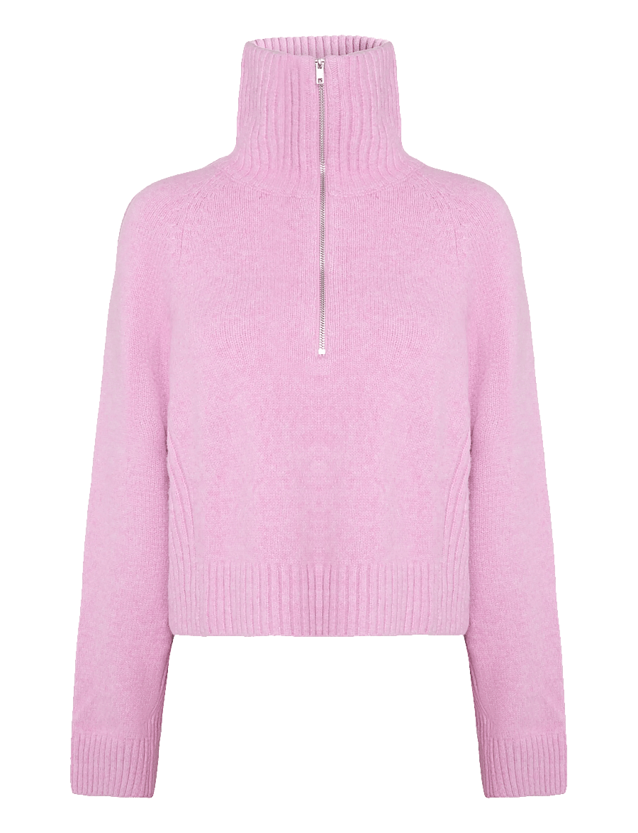 Monki - Short Half-Zip Knitted Sweater - rollkragenpullover - pink light - 0