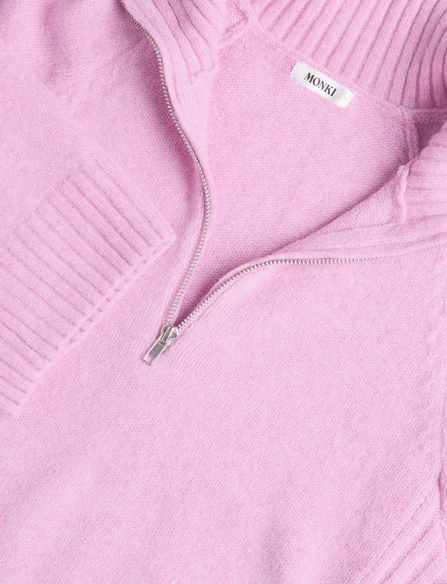 Monki - Short Half-Zip Knitted Sweater - rollkragenpullover - pink light - 2