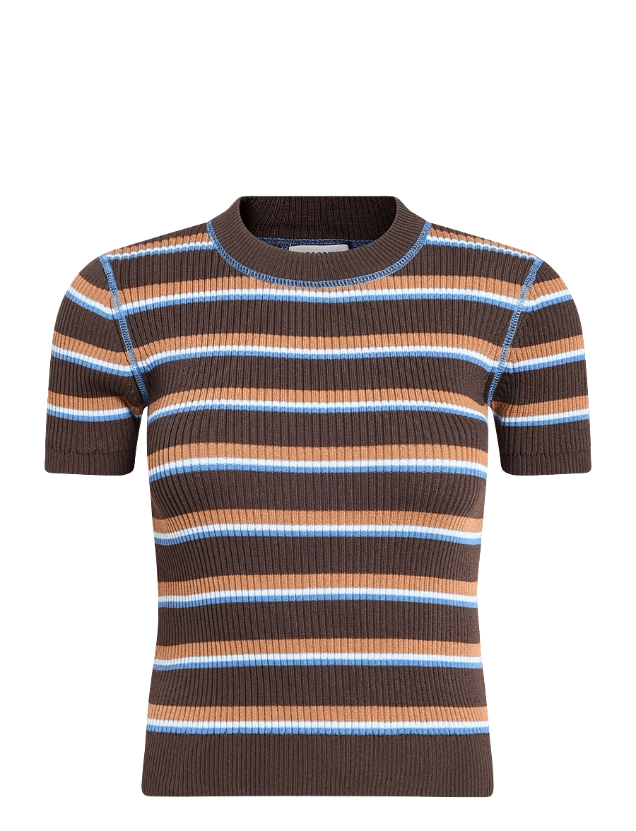 Monki - Kn short sleeve Top - t-shirts - brown dark - 0