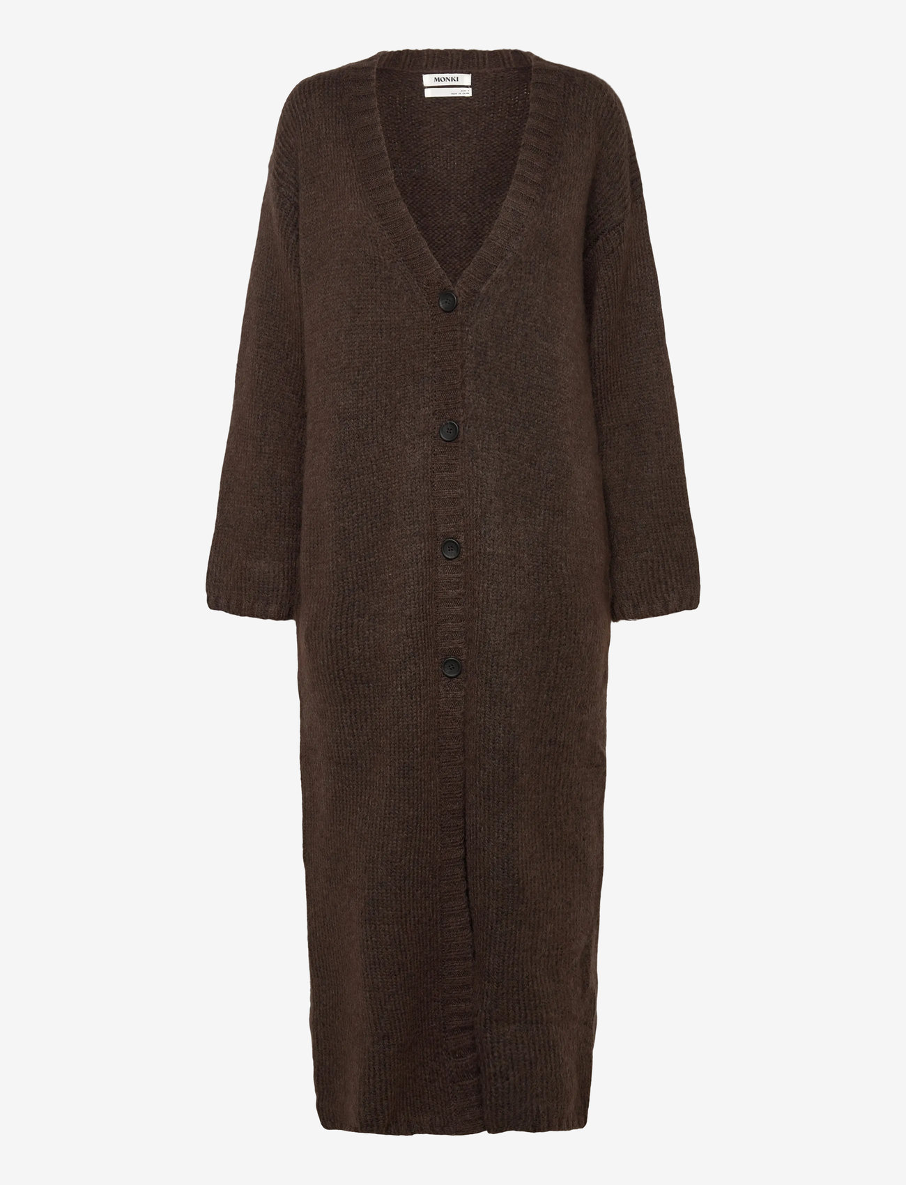 Monki - Long Knit V-Neck Cardigan - neuletakit - brown dark - 0