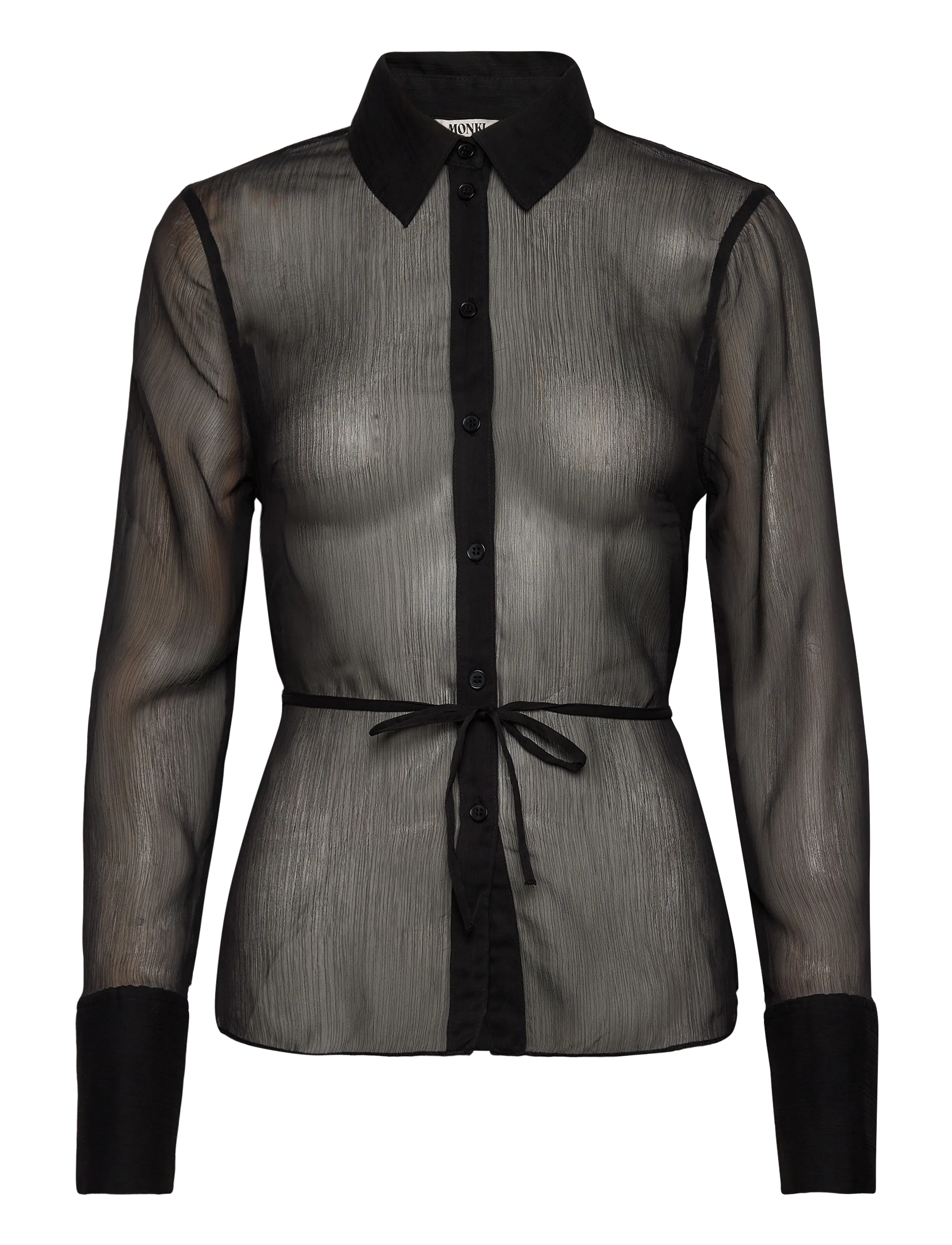 Fitted Tie-Back Sheer Shirt - BLACK DARK