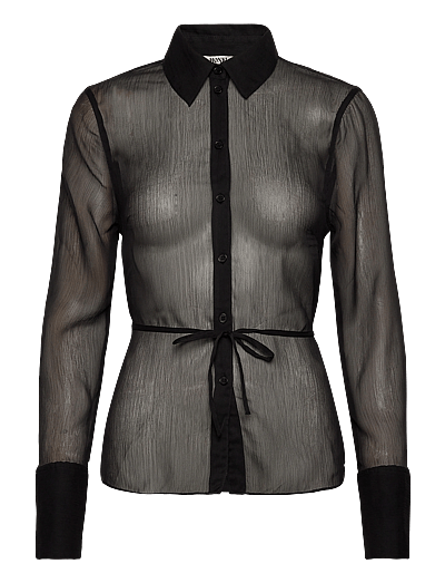 Monki Fitted Tie-Back Sheer Shirt - Pikkade varrukatega särgid - BLACK DARK / black
