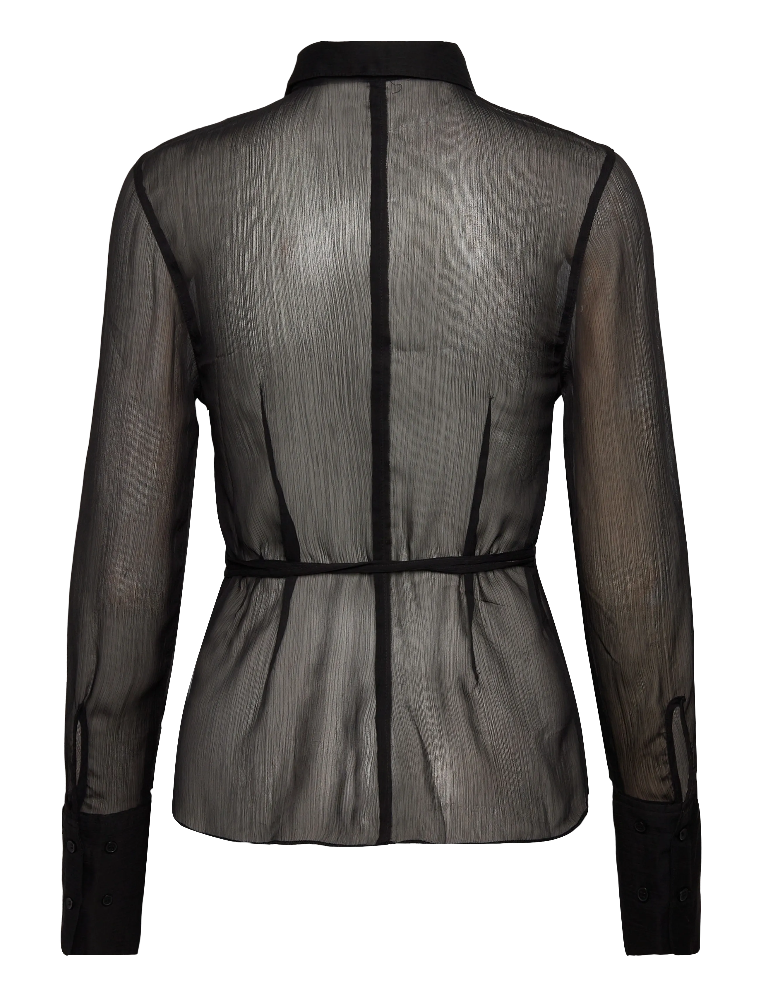 Monki - Fitted Tie-Back Sheer Shirt - koszule z długimi rękawami - black dark - 1