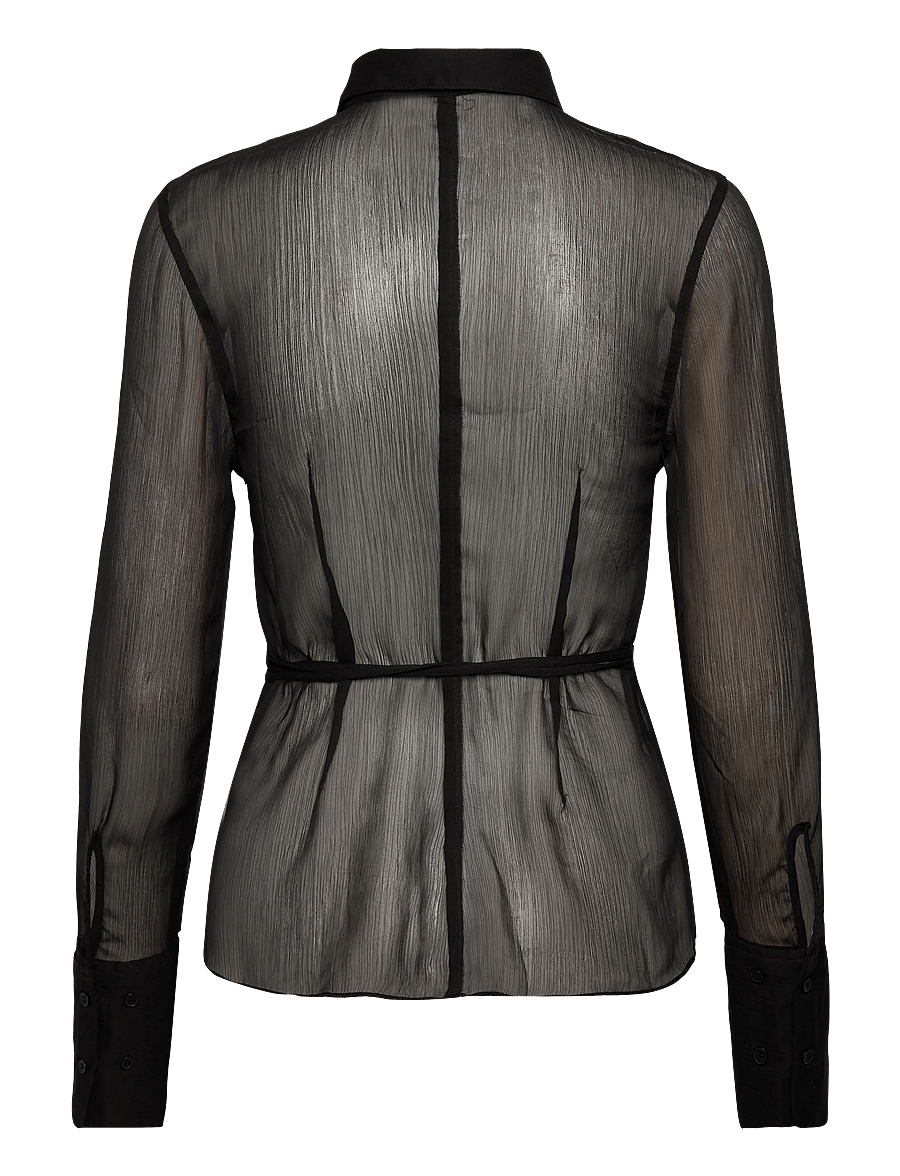 Monki - Fitted Tie-Back Sheer Shirt - koszule z długimi rękawami - black dark - 1