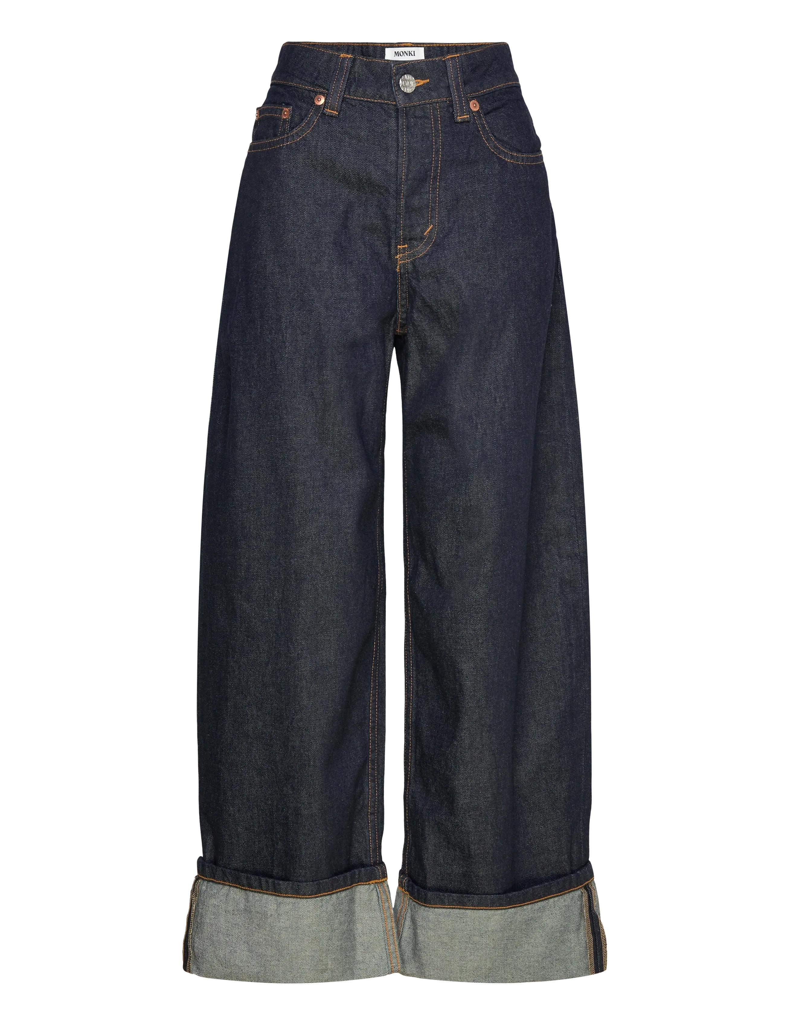 Monki Peggy Low Rise Loose Baggy Jeans, Kvinder, Lavtaljede Løse Baggy Jeans Med Opsmøg, Blå, Str: 26 x 32