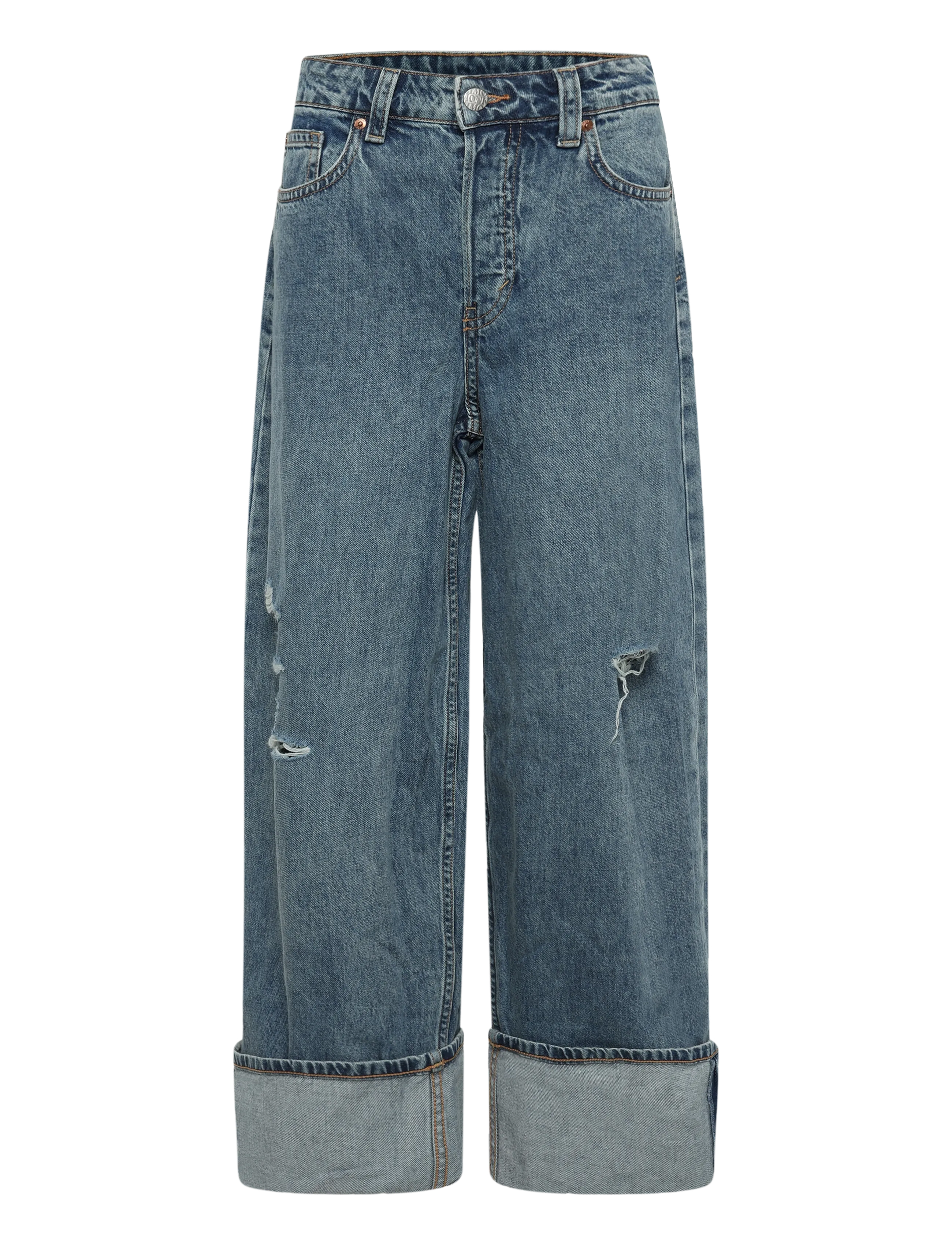 Monki Peggy Low Rise Loose Baggy Jeans, Kvinder, Lavtaljede Løse Baggy Jeans Med Opsmøg, Blå, Str: 28 x 32