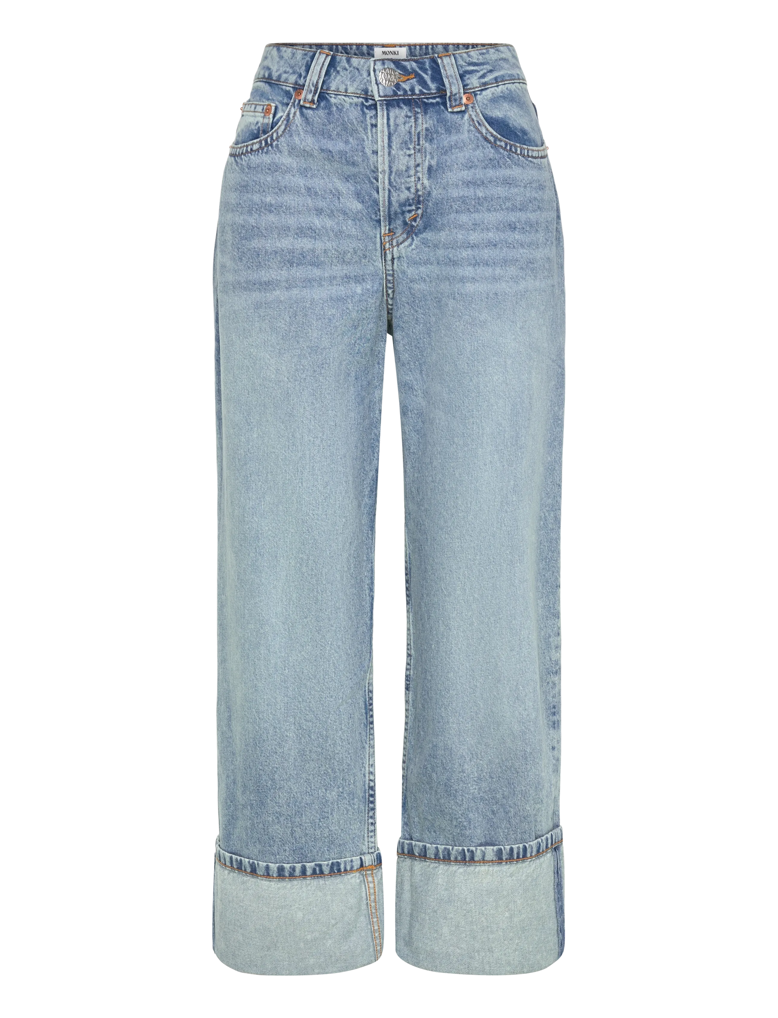 Monki Peggy Low Rise Loose Baggy Jeans, Kvinder, Lavtaljede Løse Baggy Jeans Med Opsmøg, Blå, Str: 33 x 32