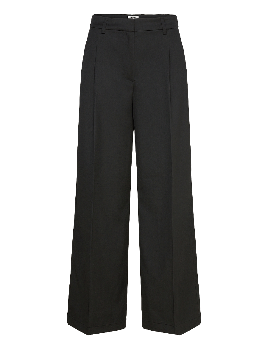 Monki - High Waisted Wide Leg Twill Trousers - tailored trousers - black dark solid - 0