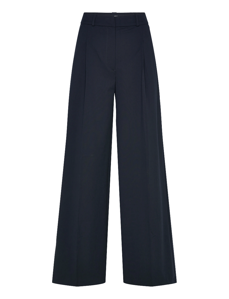 Monki - High Waisted Wide Leg Twill Trousers - anzugshosen - blue dark - 0