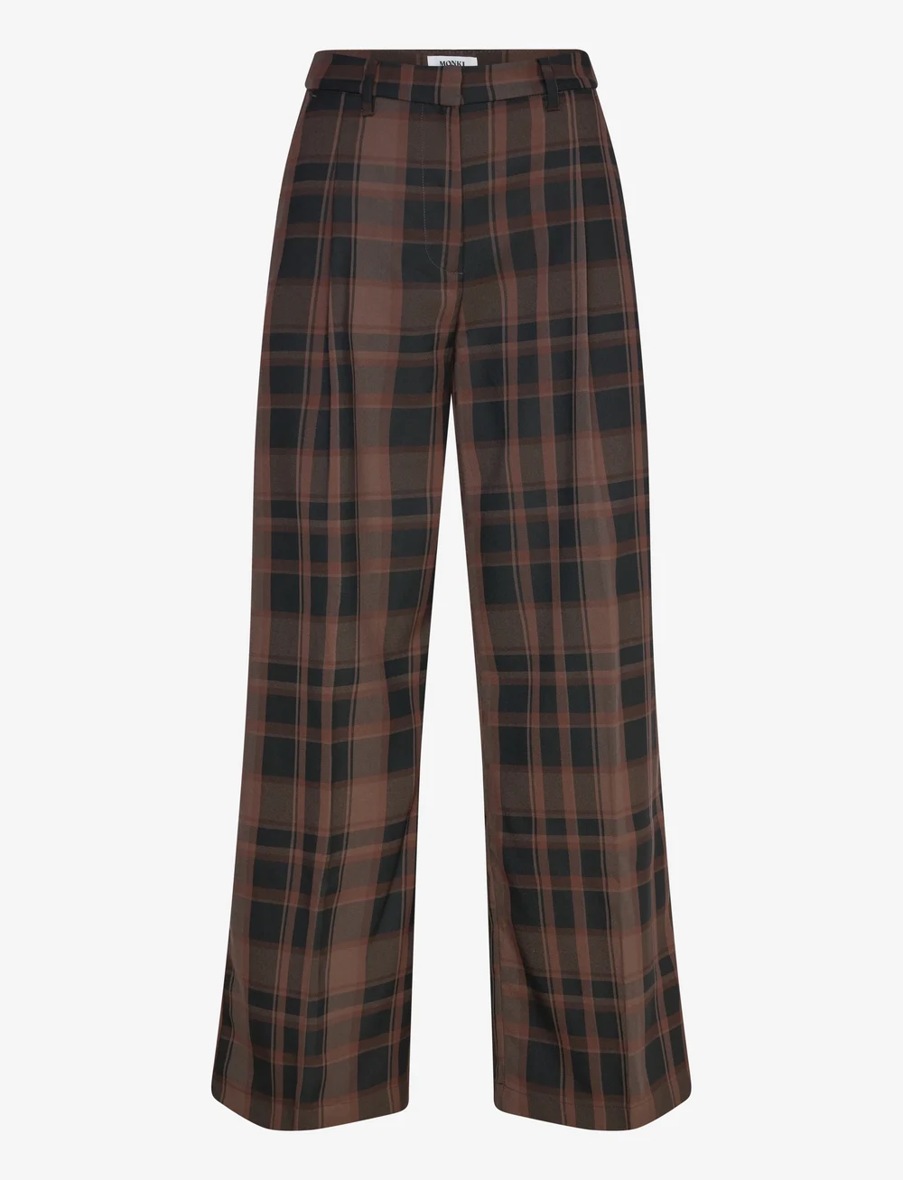 Monki - High Waisted Wide Leg Twill Trousers - laia säärega püksid - brown medium dusty - 0