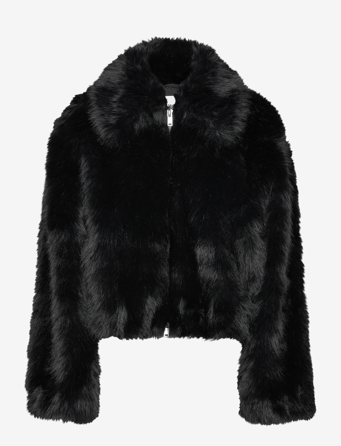 Monki - Chunky zip faux fur jacket - fuskpäls - black dark - 0