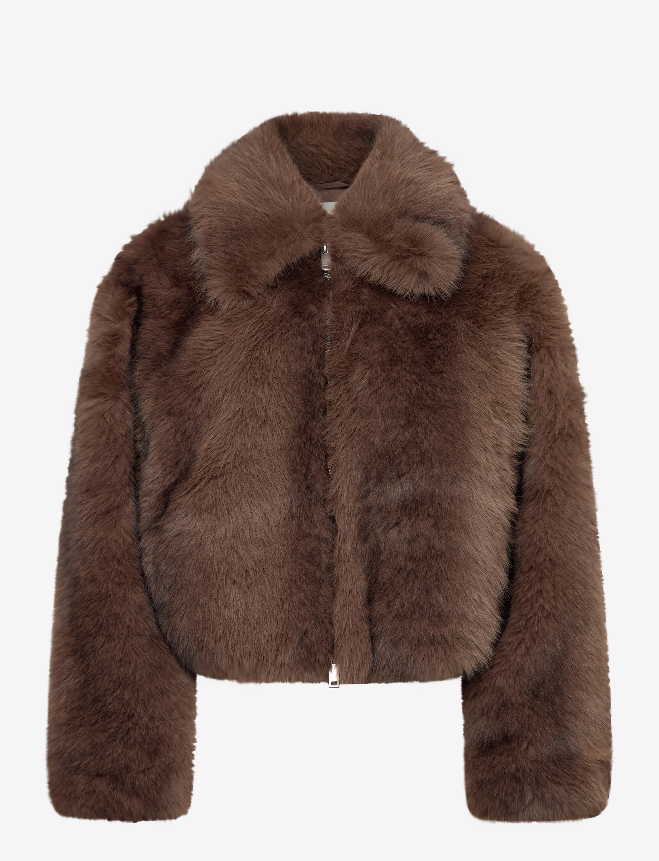Monki - Chunky zip faux fur jacket - kunstkarusnahk - brown dark - 0