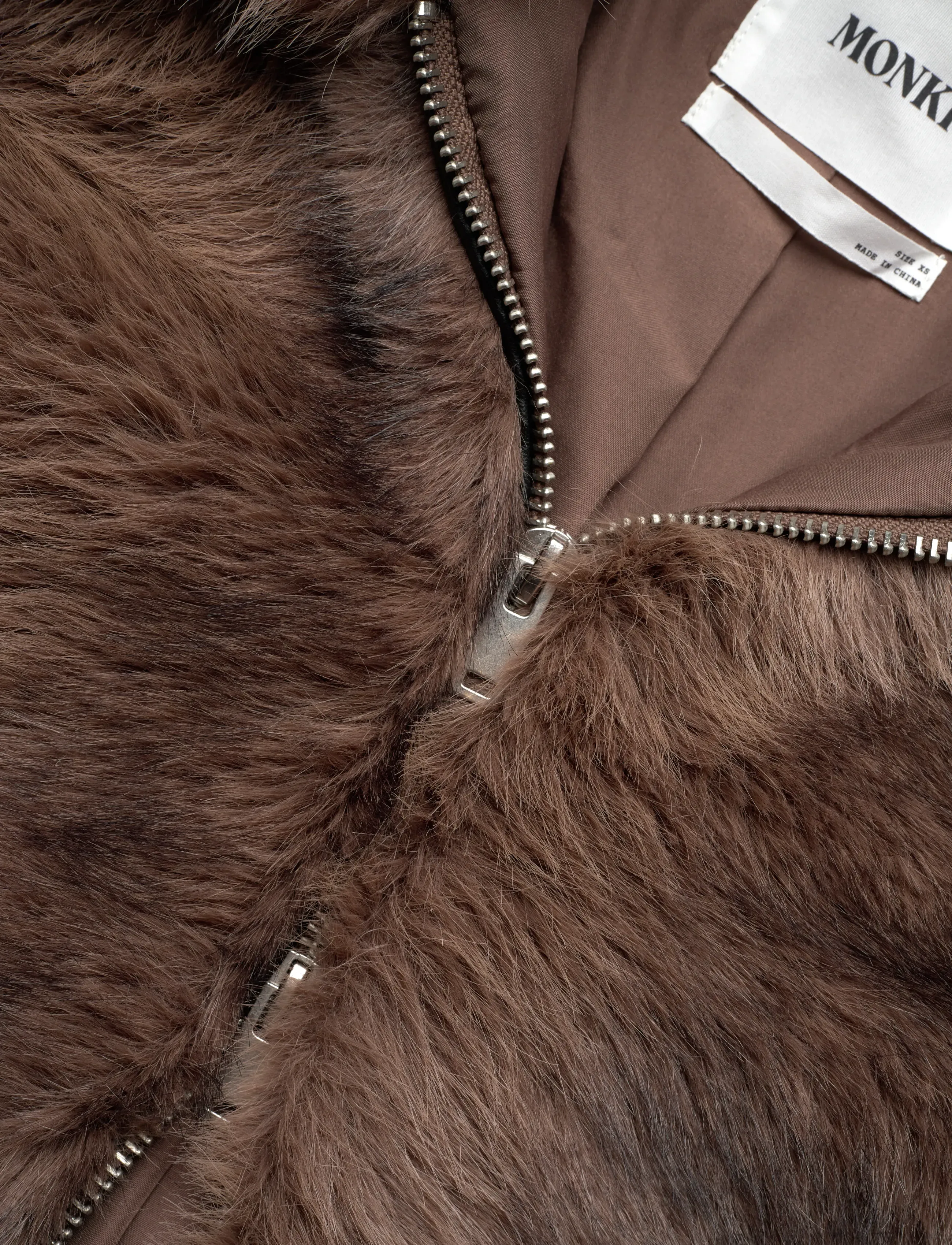 Monki - Chunky zip faux fur jacket - kunstpelz - brown dark - 2