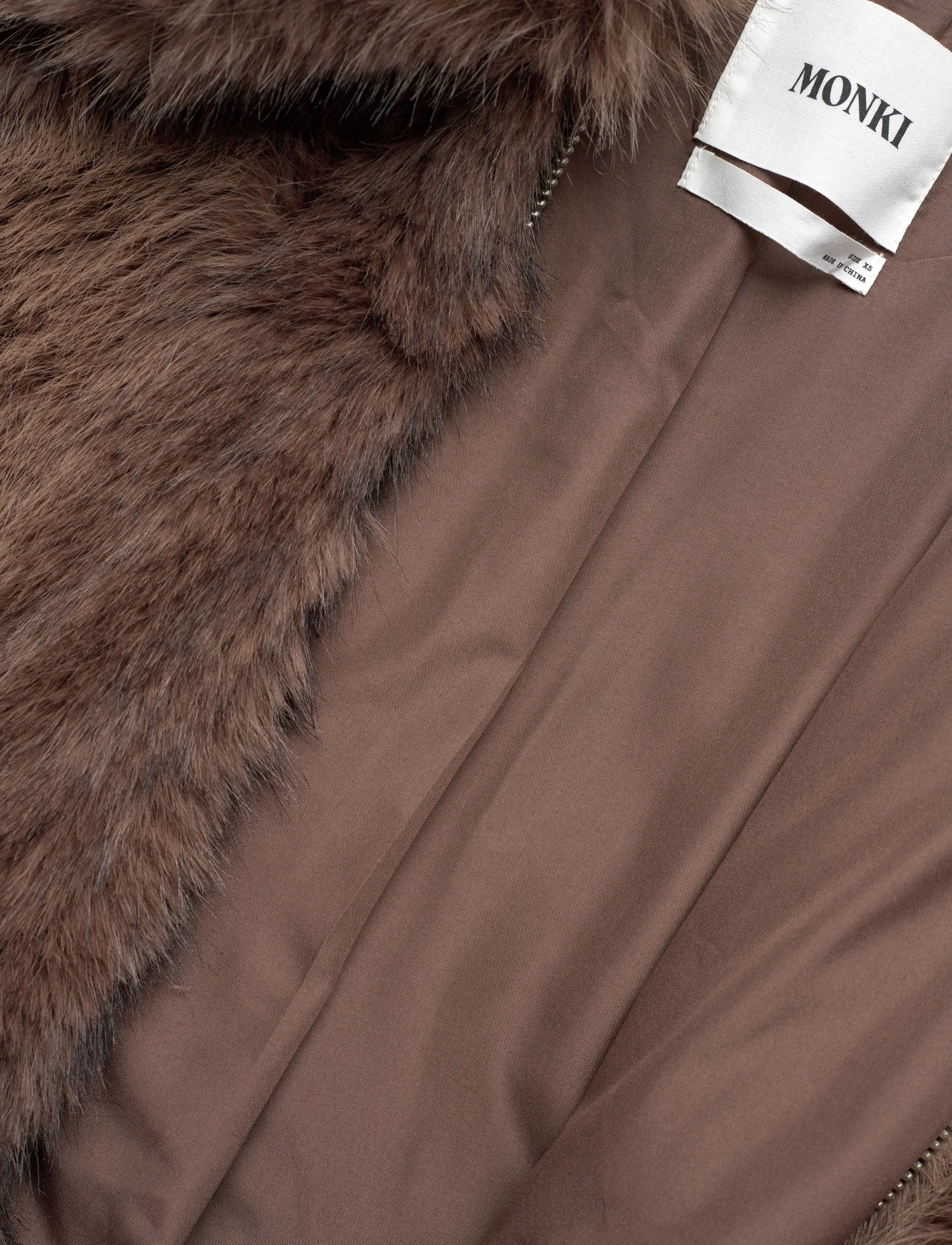 Monki - Chunky zip faux fur jacket - kunstpelz - brown dark - 4