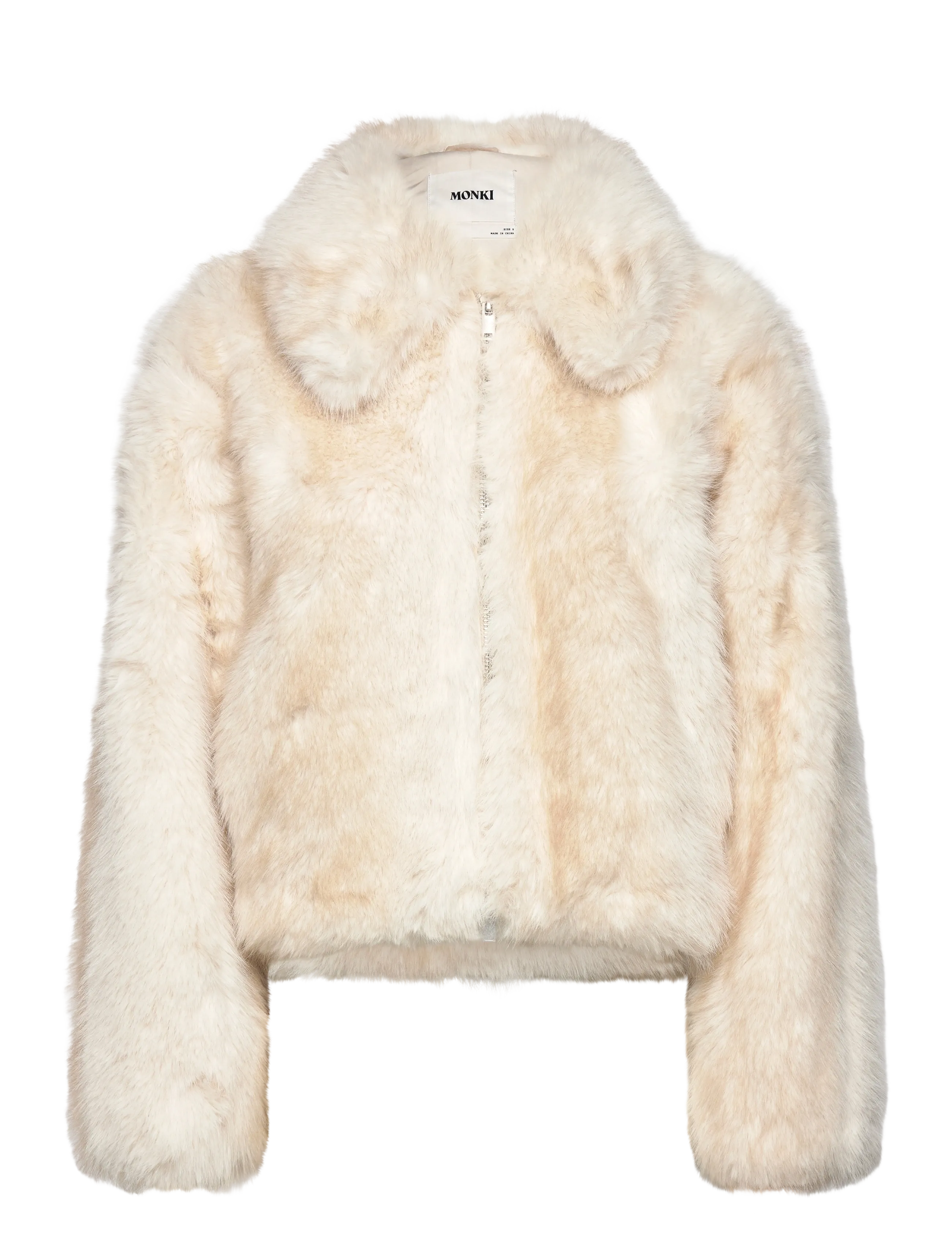 Monki Chunky Zip Faux Fur Jacket, XL, Oberbekleidung, Creme - Fur, Frauen
