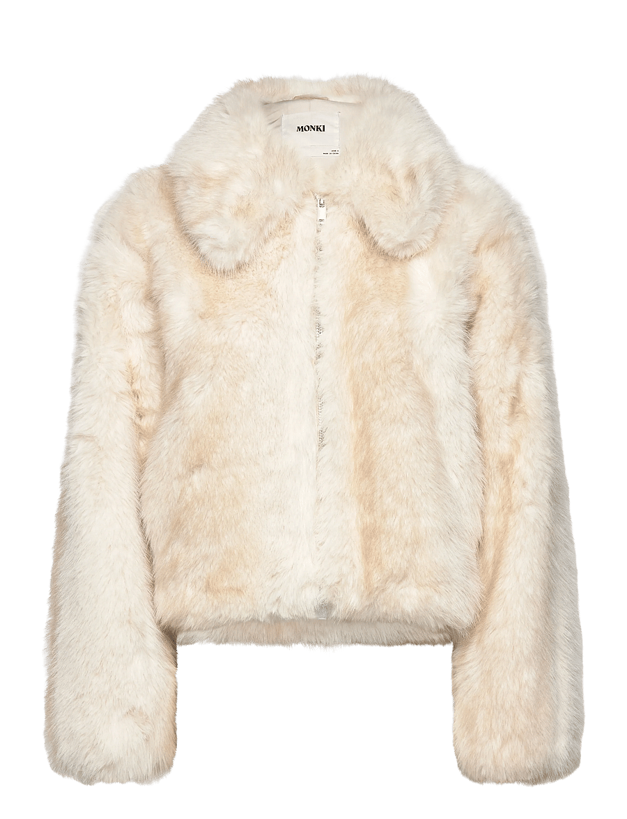 Monki - Chunky zip faux fur jacket - faux fur - white light - 0