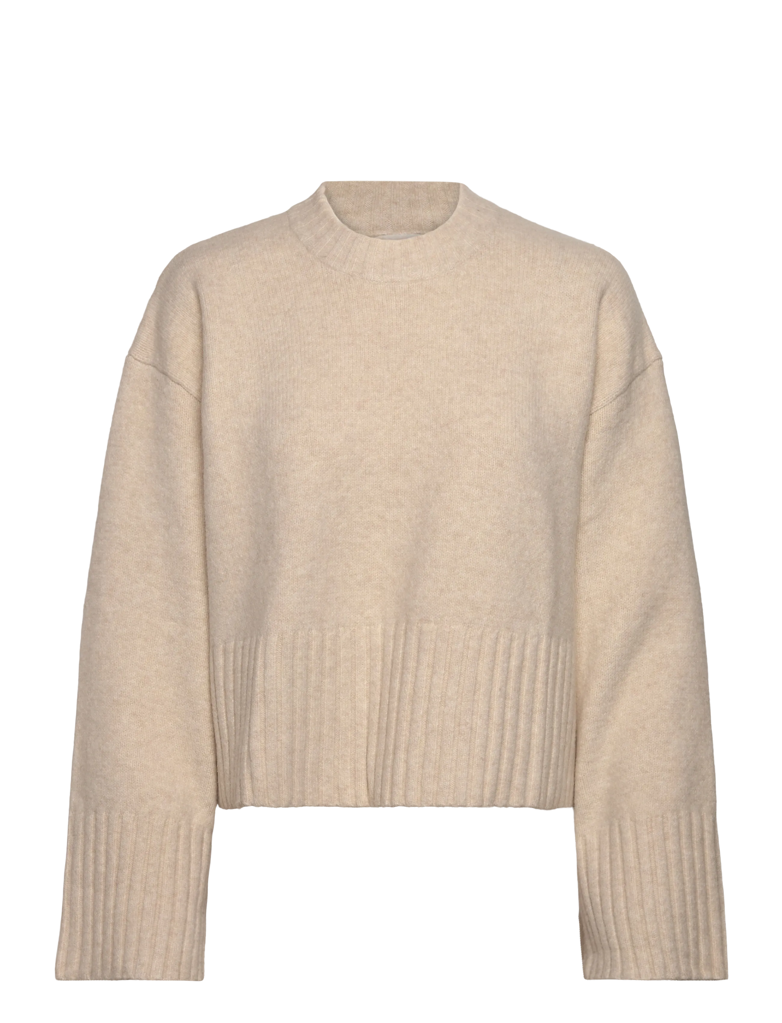 Monki Knitted Oversized Sweater, Kvinder, Højhalset Oversize Striktrøje, Cream, Str: L