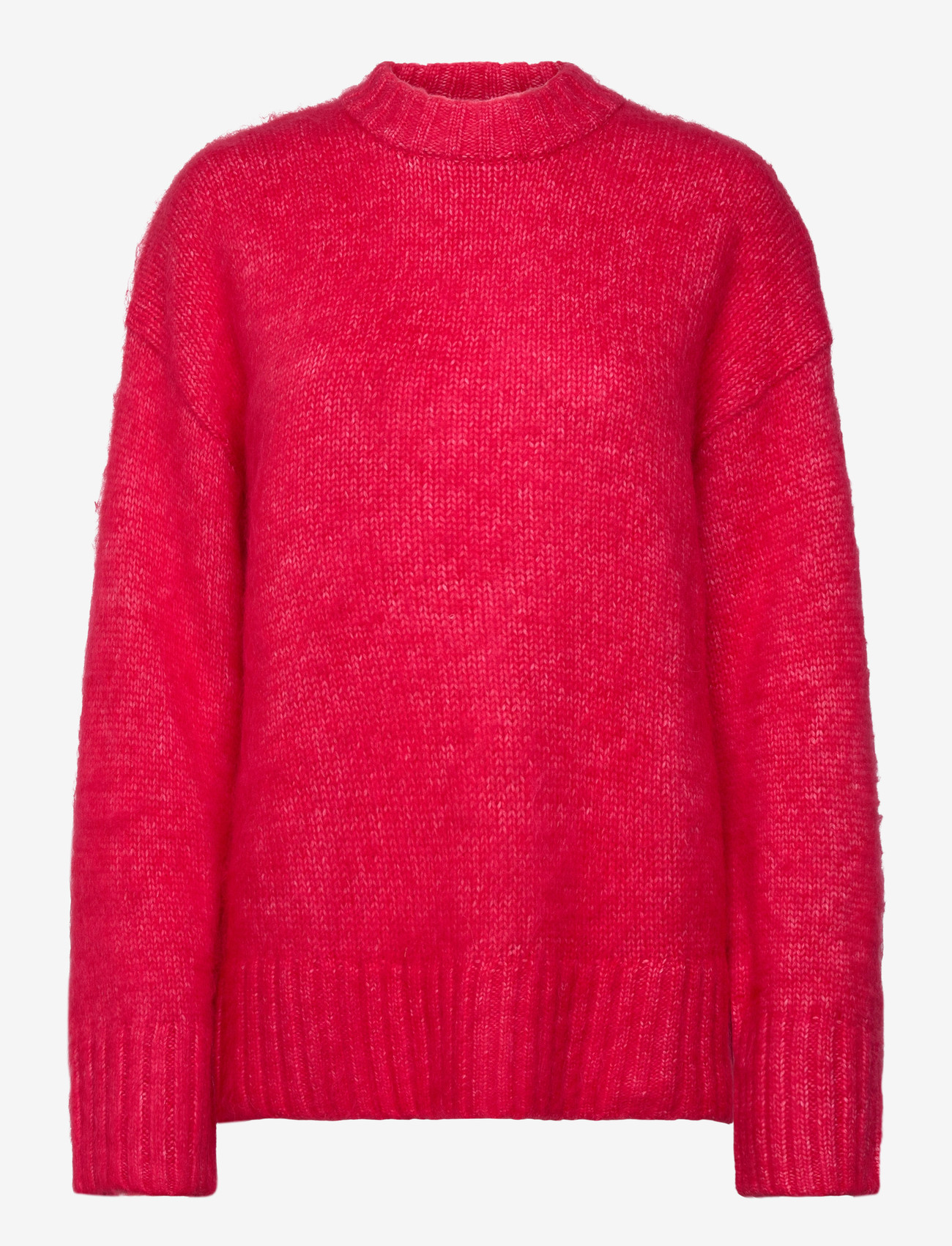 Monki - Relaxed Fit Fluffy Knit Sweater - stickade tröjor - red bright - 0