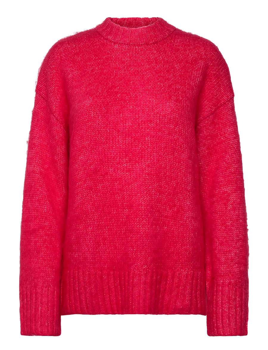 Monki - Relaxed Fit Fluffy Knit Sweater - stickade tröjor - red bright - 0