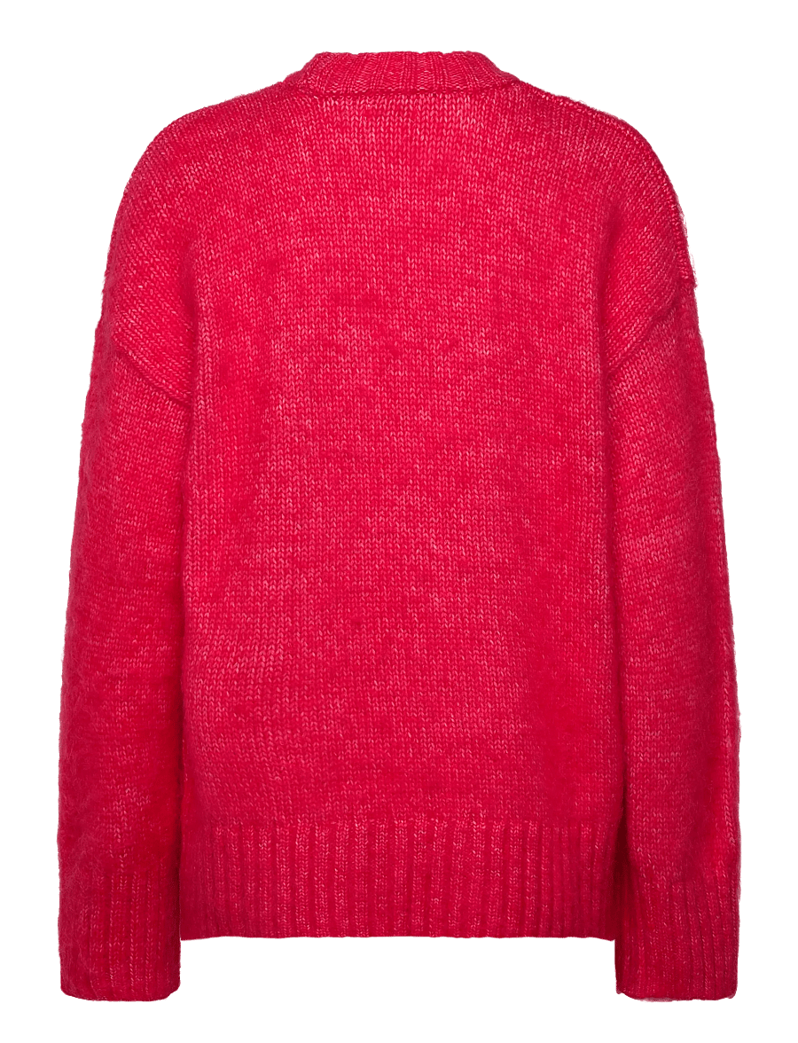 Monki - Relaxed Fit Fluffy Knit Sweater - stickade tröjor - red bright - 1