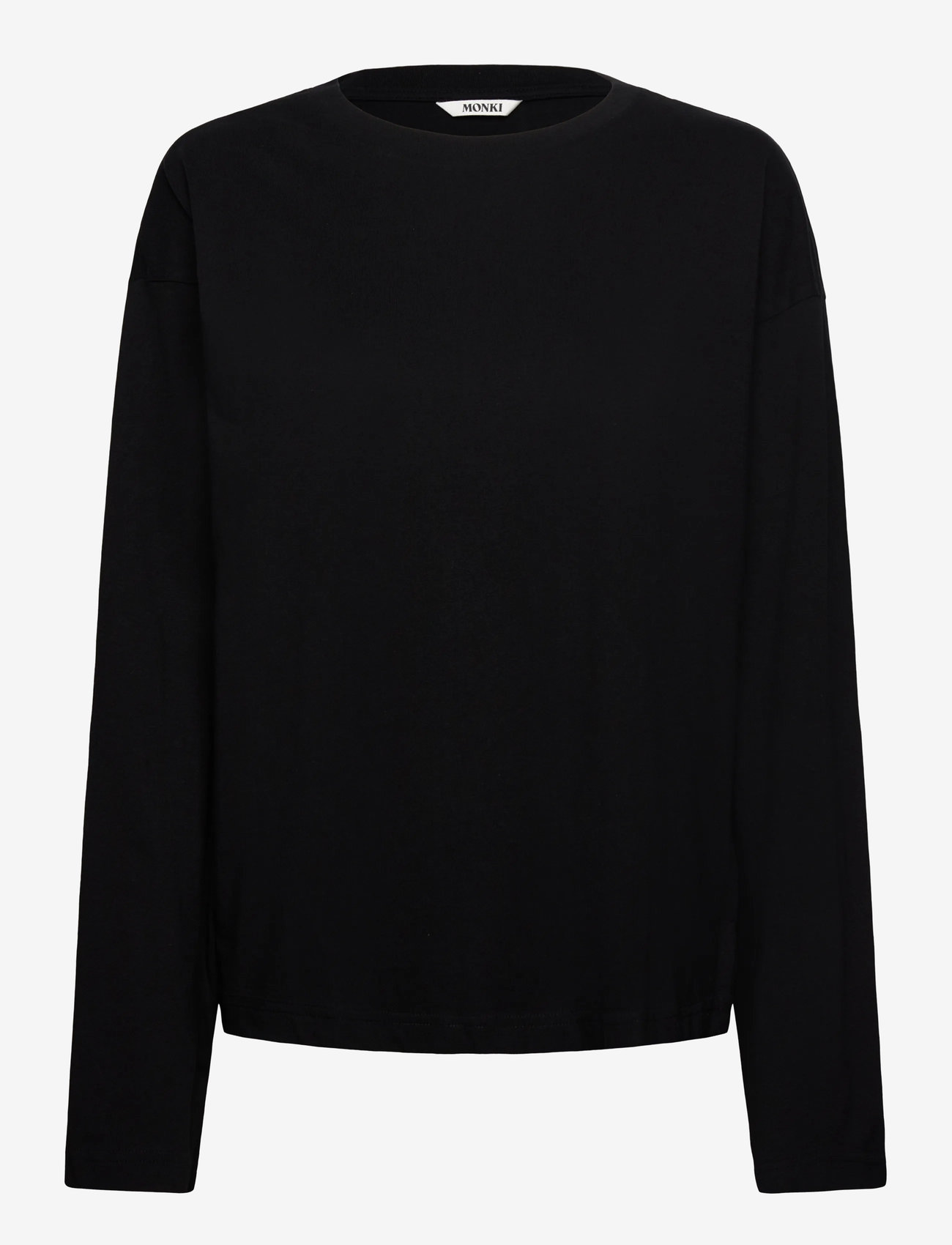Monki - Long-Sleeved Cotton T-shirt - langærmede toppe - black dark - 0