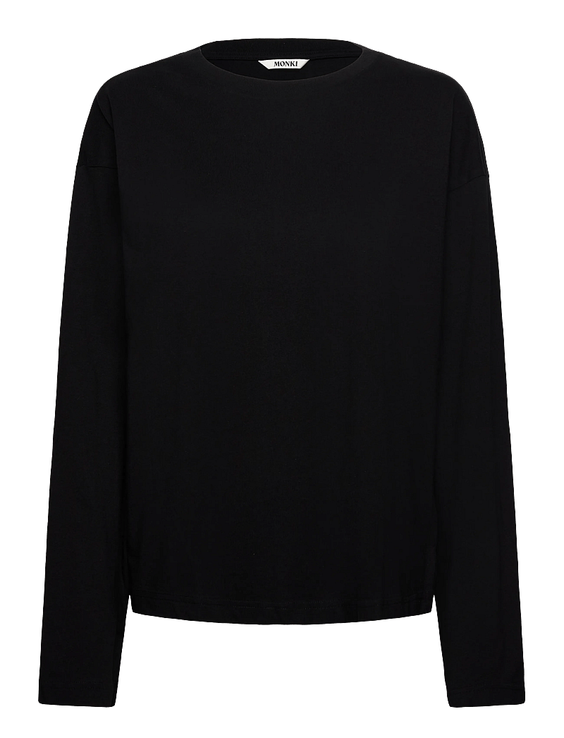 Monki - Long-Sleeved Cotton T-shirt - langærmede toppe - black dark - 0