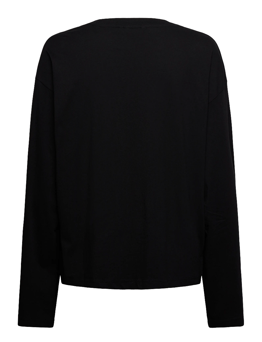 Monki - Long-Sleeved Cotton T-shirt - långärmade toppar - black dark - 1