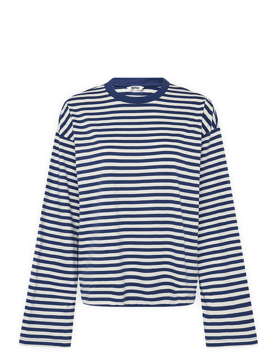 Monki - Long-Sleeved Cotton T-shirt - langärmlige tops - blue dark - 0
